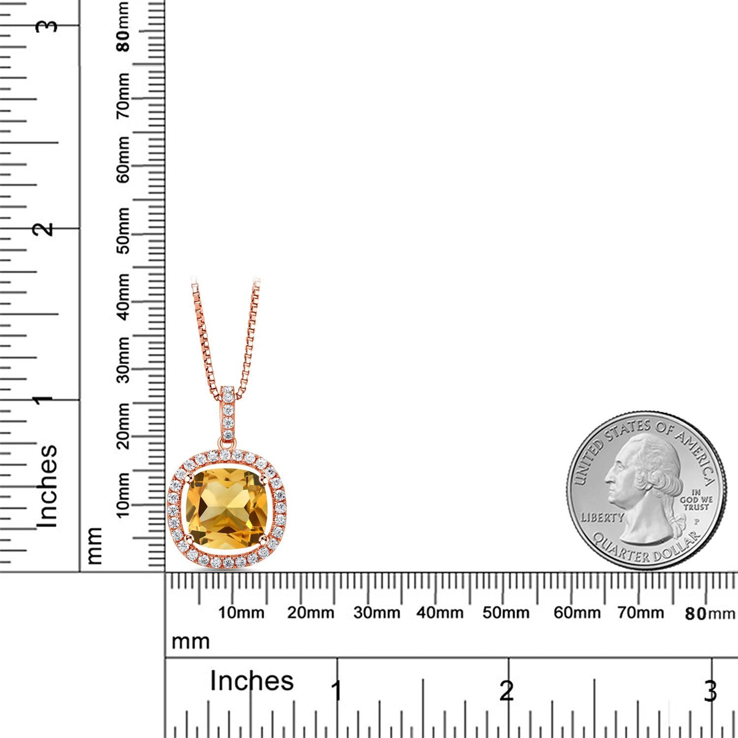 18K Rose Gold Plated Silver 12MM Cushion Gemstone & White Moissanite Birthstone Necklace for Women | 18