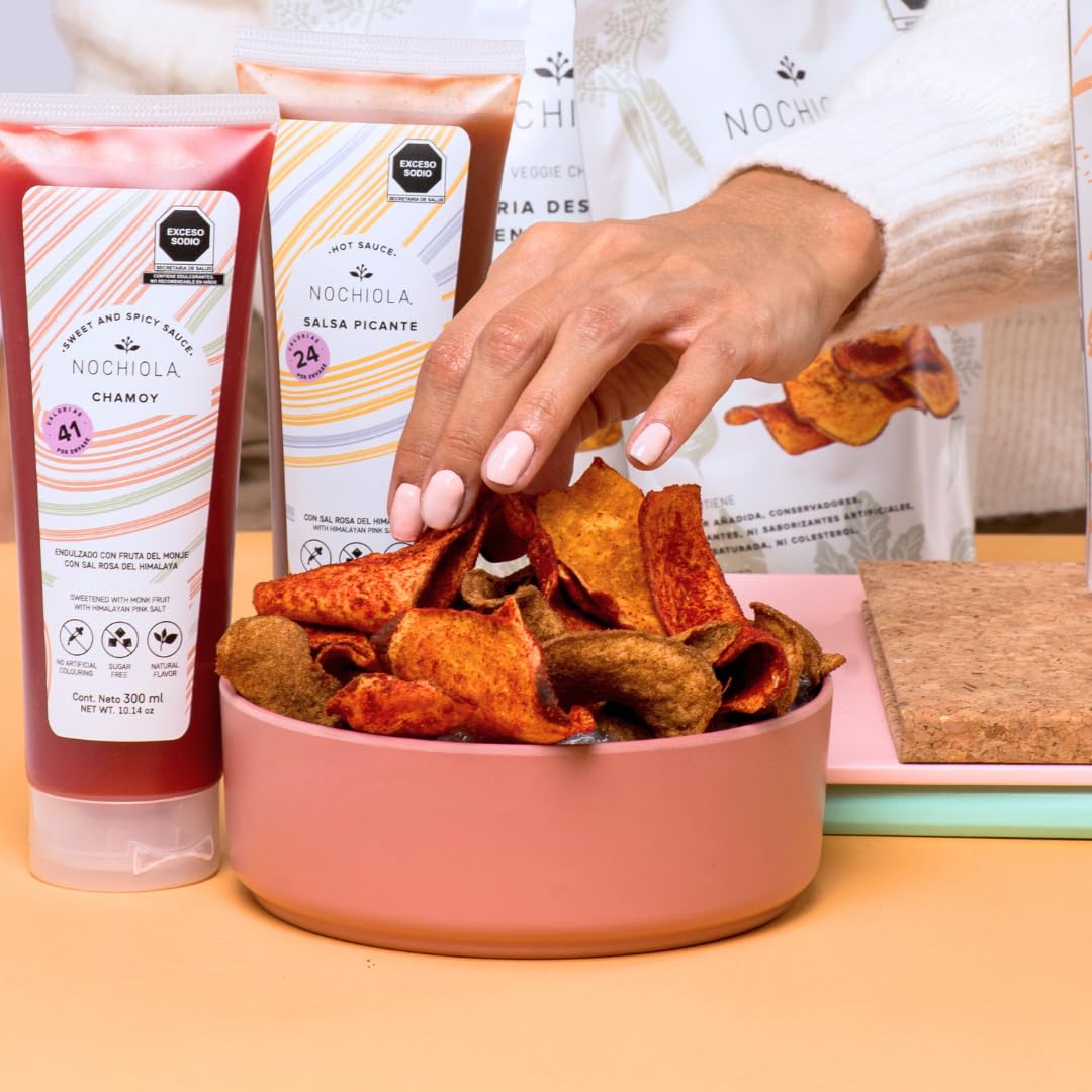 Nochiola Spicy Veggie Chips - Vegan, Gluten-Free, Healthy Snacks with Jicama, Beets, Sweet Potatoes & Carrots (240g/8.46oz) | Crunchy Plant-Based Chips for Parties, Road Trips & Keto Diet