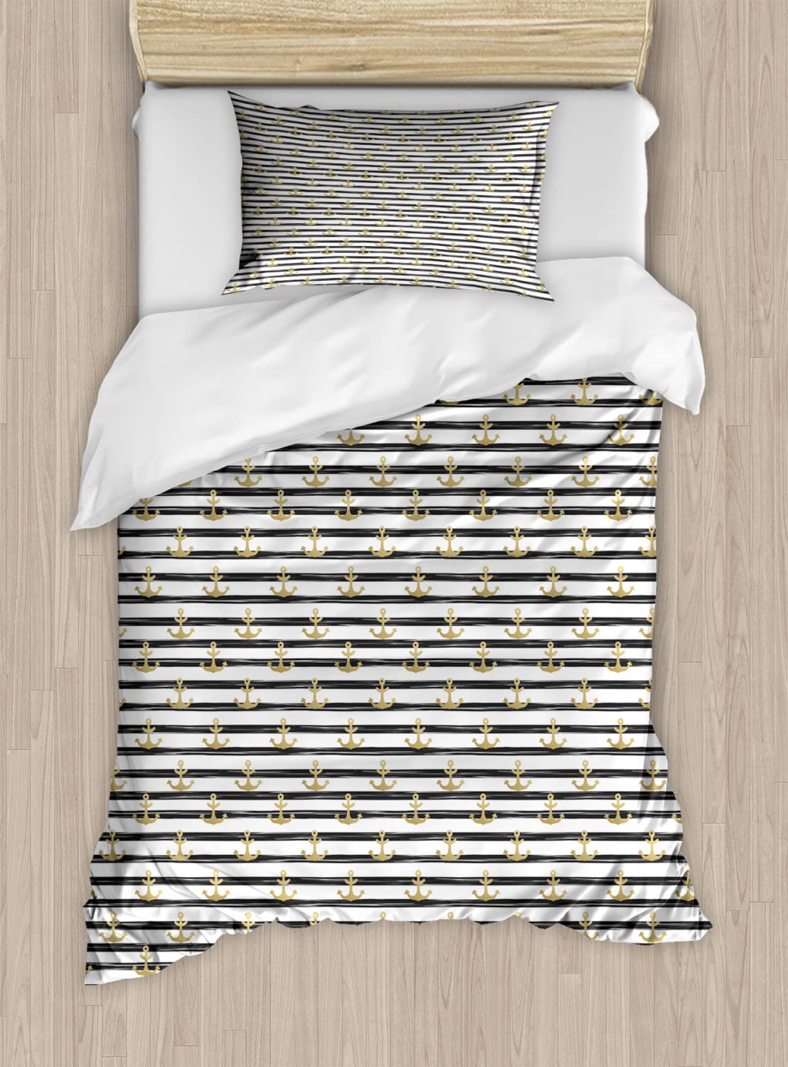 **Ambesonne Anchor Duvet Cover Set - Nautical Striped Bedding for Twin Size (2-Pack, Sand Brown & White) - Perfect for Cruise, Beach House & Coastal-Themed Bedrooms**