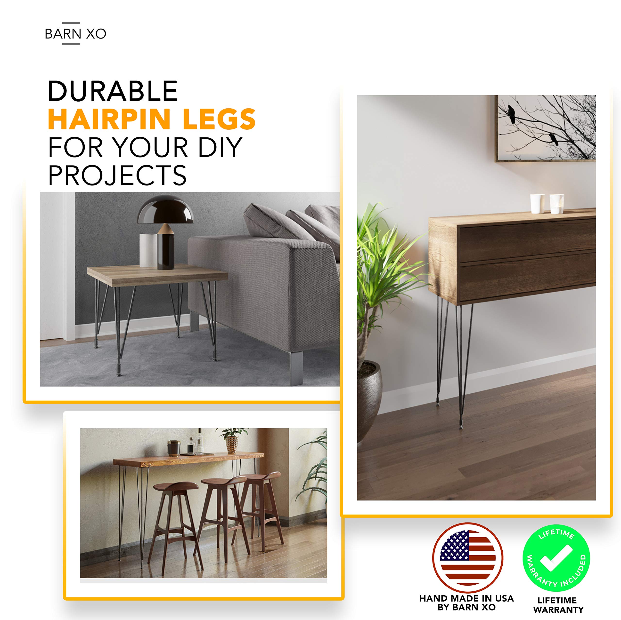Industrial Metal Hairpin Table Legs Set of 4 - Adjustable Height 16