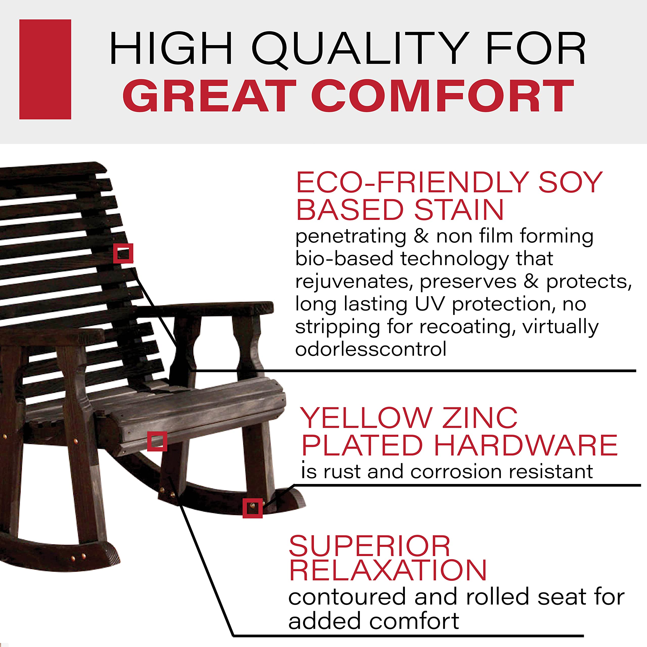 Amish Heavy Duty 600 Lb Capacity Roll Back Pressure Treated Rocking Chair - Semi-Solid Black Stain - Outdoor Porch, Garden & Patio Furniture for Relaxation