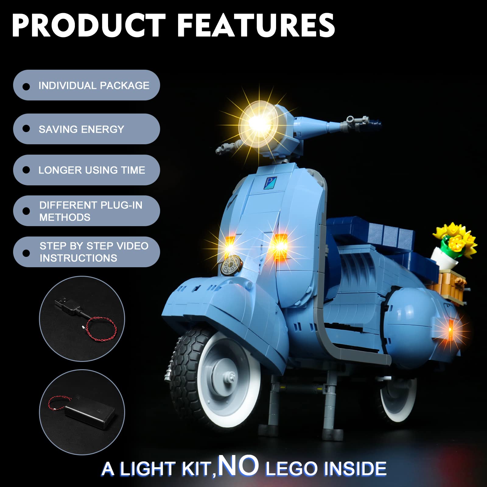 BrickBling LED Light Kit for LEGO Creator Vespa 125 (10298) - Compatible with Lego Vespa Model - Perfect for Night Display & Showcase