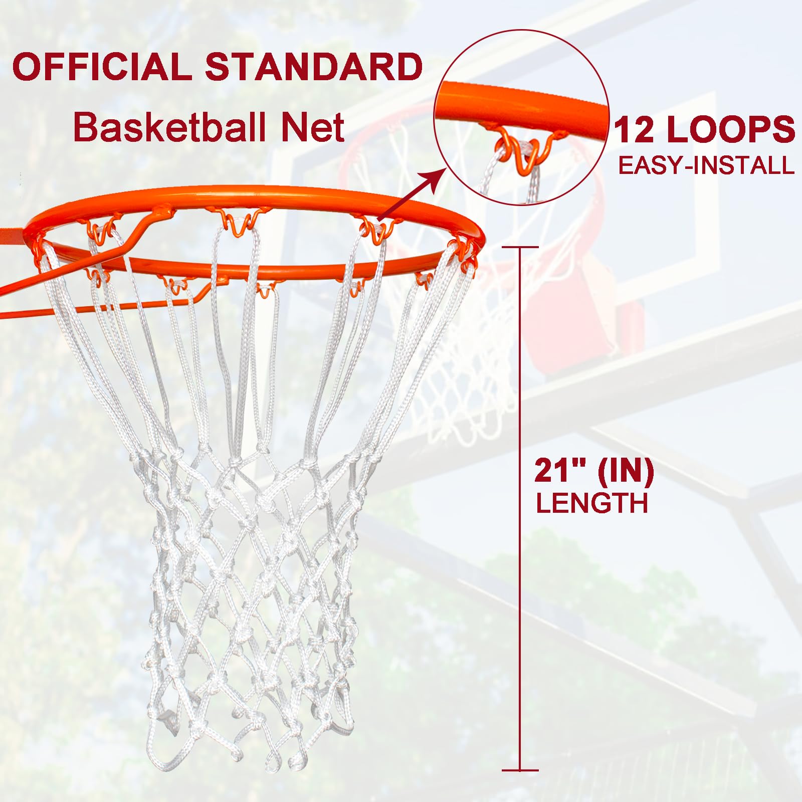 Heavy Duty Basketball Net Replacement - 12 Loops for Indoor & Outdoor Basketball Hoop | Perfect for Driveway, Gym, Park & Backyard Play