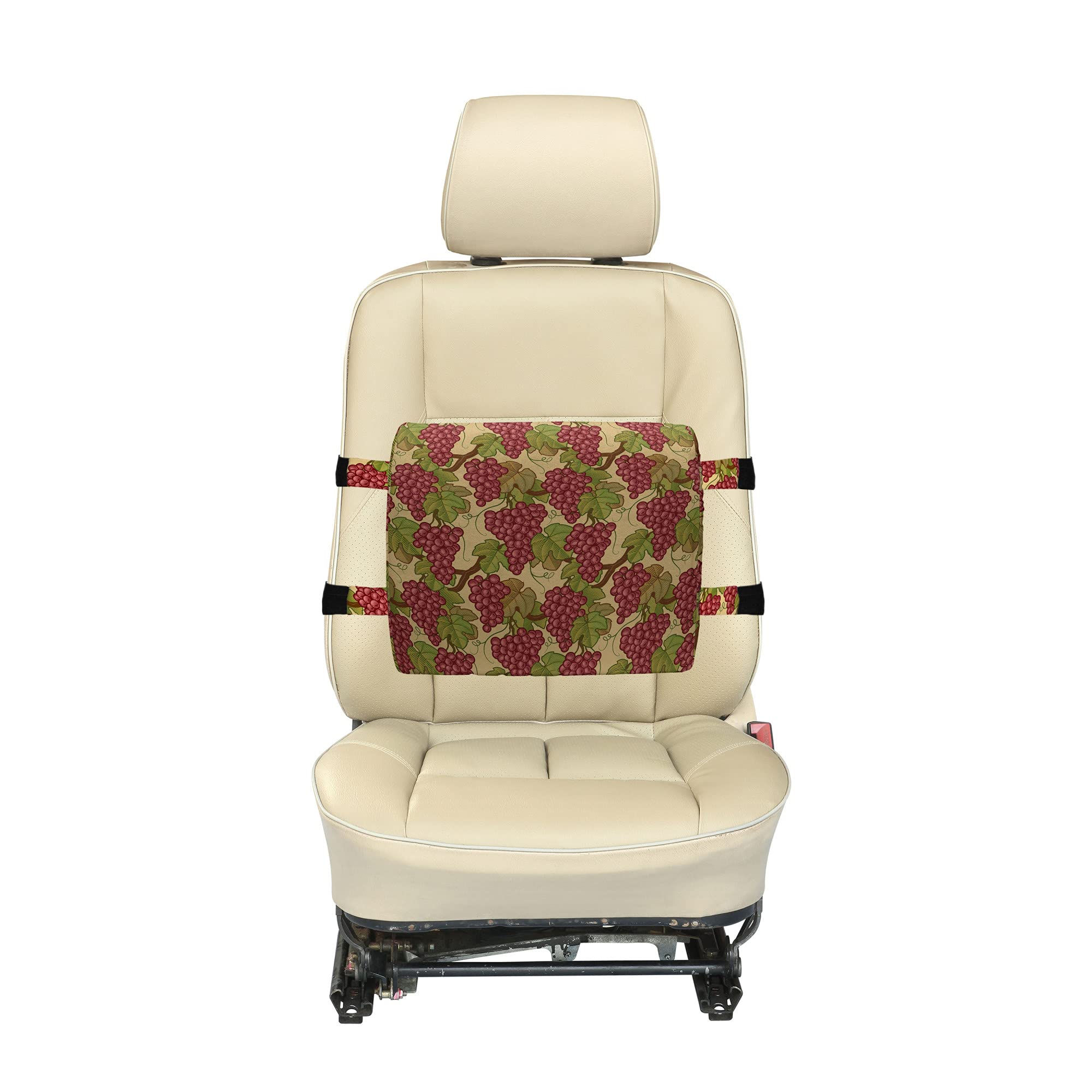 Lunarable Vine Lumbar Support Pillow - High Density Foam for Office Chair & Car Seat - 14x13 Inch - Harvest Fruit Grapes Leaves Retro Nature Design - Perfect for Back Pain Relief at Work or Long Drives