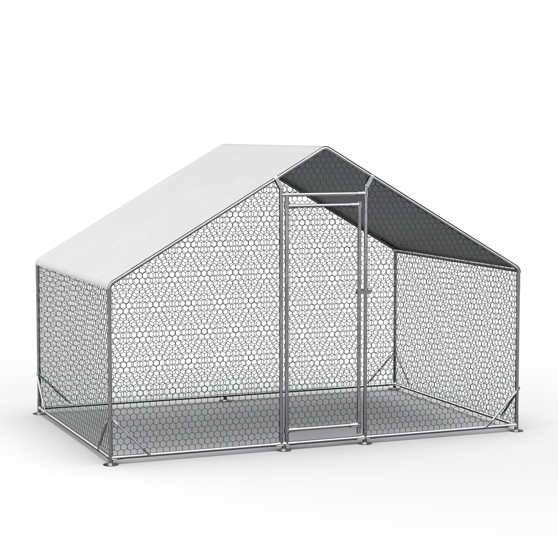 OUYESSIR Large Walk-in Metal Chicken Coop with Waterproof Spire Roof - 10'L x 6.6'W x 6.56'H Silver Outdoor Poultry Cage for Chickens, Rabbits & Ducks - Durable Backyard Farm Habitat for Small Animals & Poultry Protection