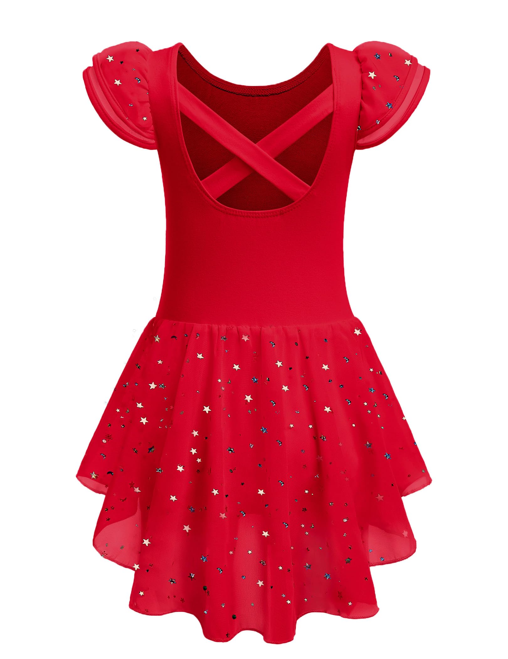 Zaclotre Girls Ballet Leotard with Ruffle Sleeves & Criss-Cross Back - Dance Dress Outfit with Skirt for Ballet, Jazz, Gymnastics & Performance