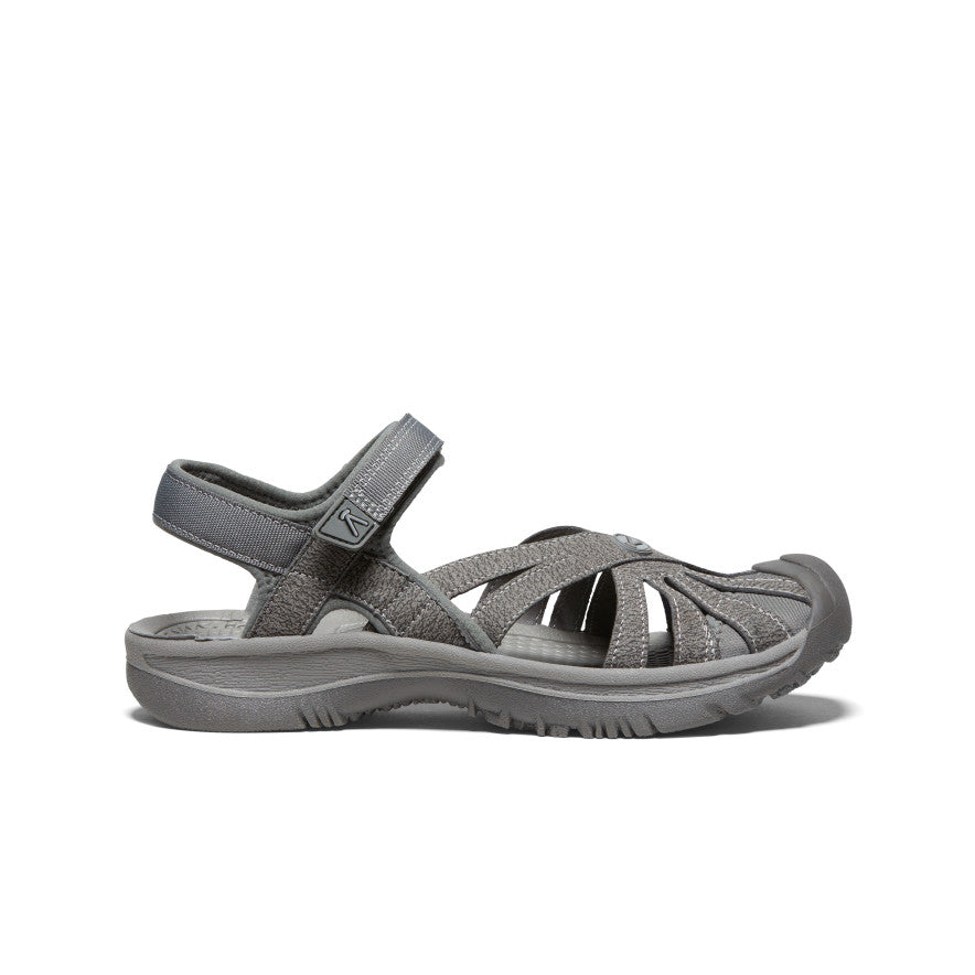 Women's Rose Sandals - Comfortable Summer Casual Shoes with Floral Design for Walking, Beach & Outdoor Activities | Gargoyle/Raven Color Options
