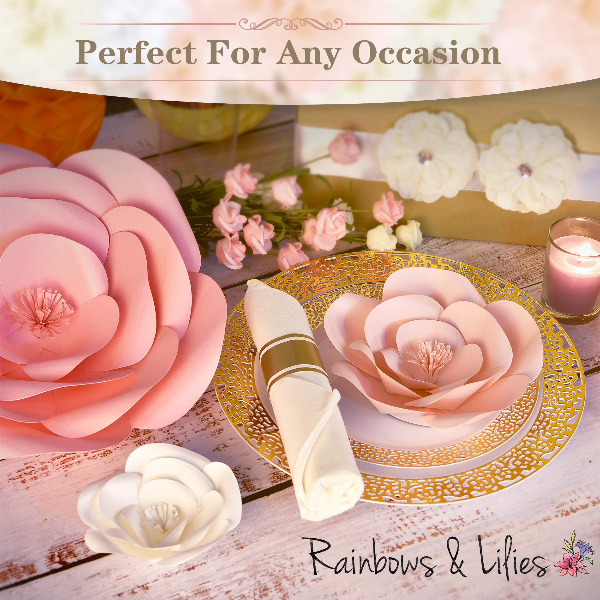 Rainbows & Lilies Paper Flowers Wall Decor - 3-Piece Set for Wedding, Baby Shower, Nursery, Party Backdrop & Centerpieces | Perfect for Bridal Showers, Baby Girl Rooms & Photo Booth Backgrounds