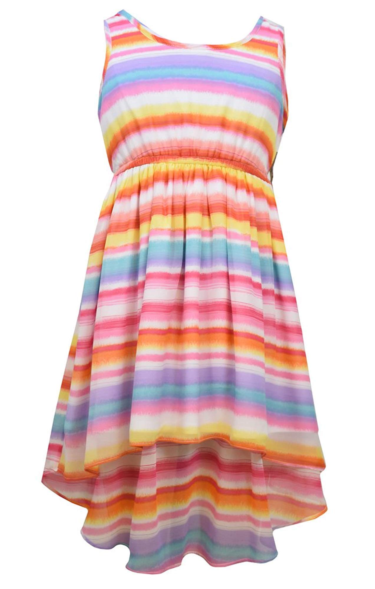 Bonnie Jean Plus-Size Tween Girls' Pink Watercolor Stripe Chiffon High-Low Dress for Special Occasions & Parties