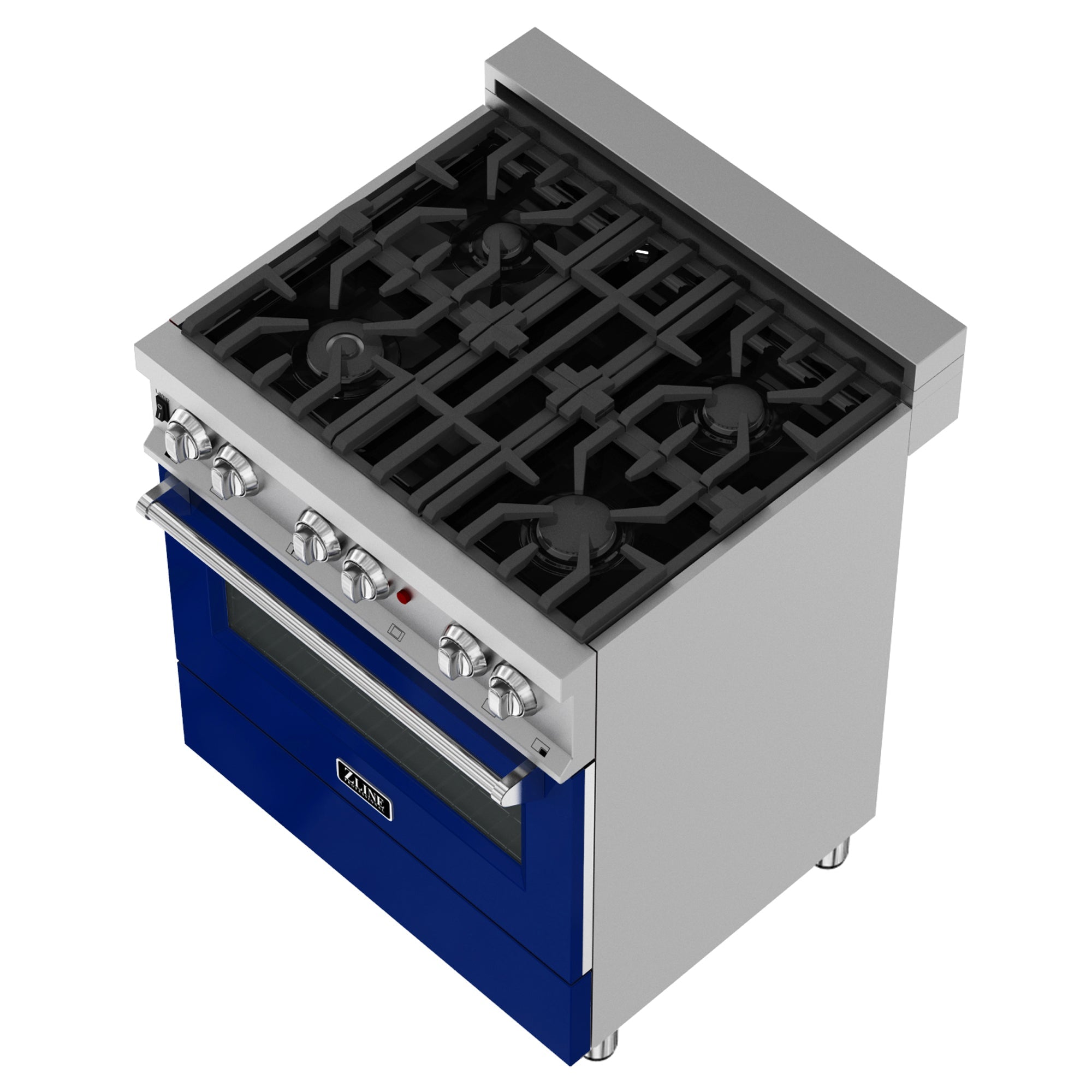ZLINE 30 Inch 4.0 cu ft Dual Fuel Range - 4 Burner Gas Cooktop & Electric Convection Oven - Satin Stainless Steel with Blue Gloss Door (RAS BG 30) - Perfect for Modern Kitchens & Professional Cooking