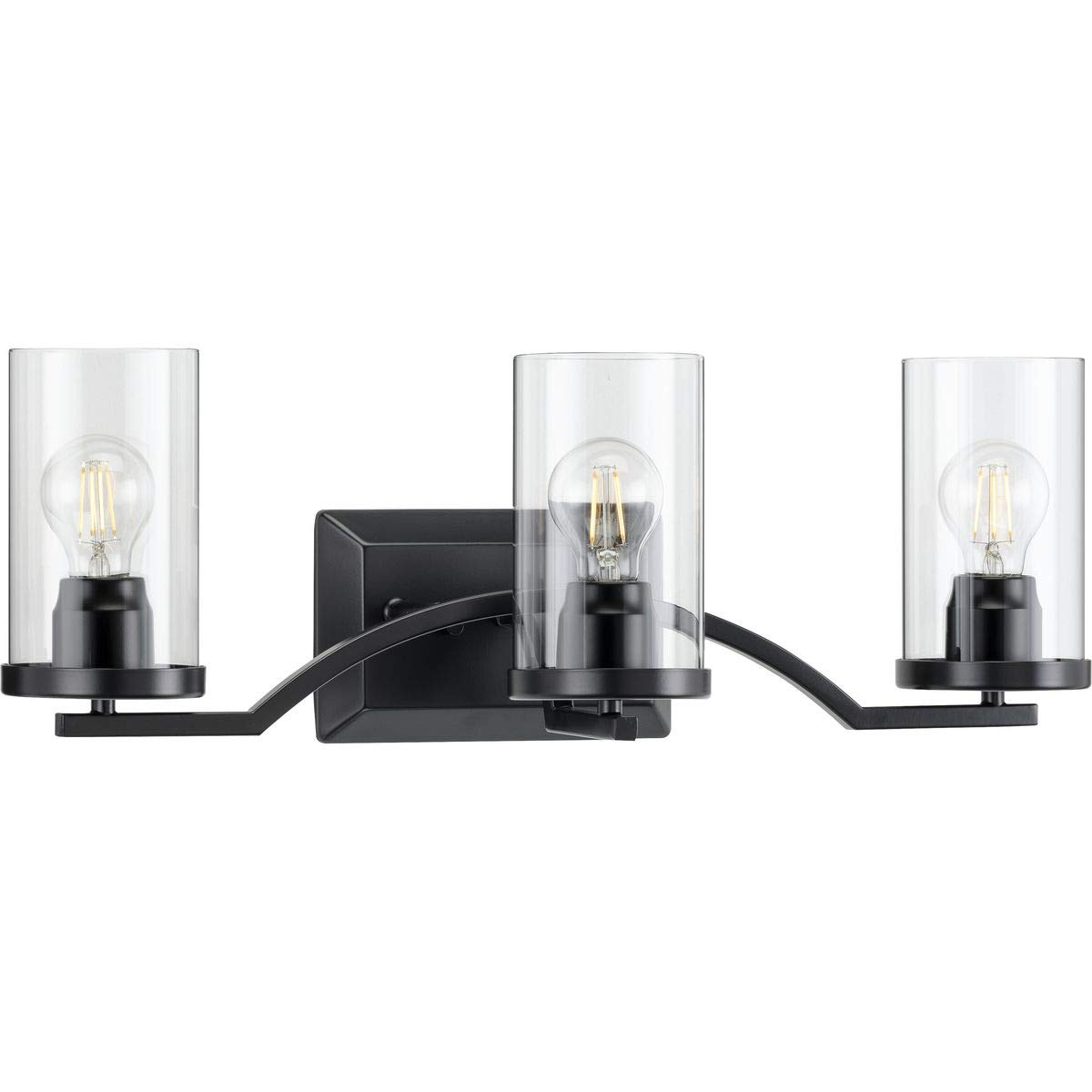 Progress Lighting Lassiter Collection 3-Light Clear Glass Modern Bathroom Vanity Light Fixture in Matte Black - Perfect for Contemporary Bathroom, Powder Room, and Dressing Room Lighting