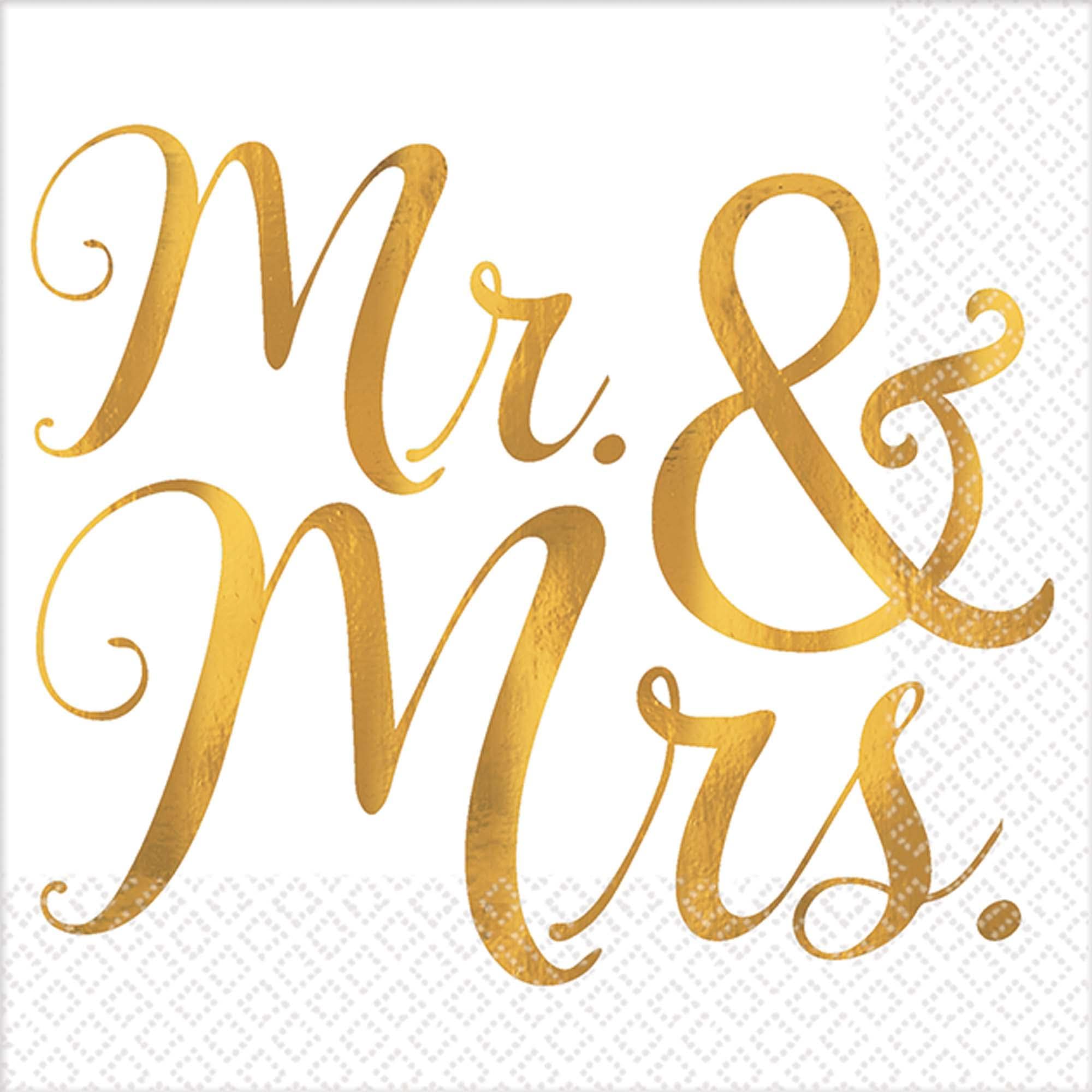 Premium Mr. & Mrs. Beverage Napkins - 16 Pack | Elegant Wedding, Anniversary & Party Cocktail Napkins for Drinks & Special Occasions