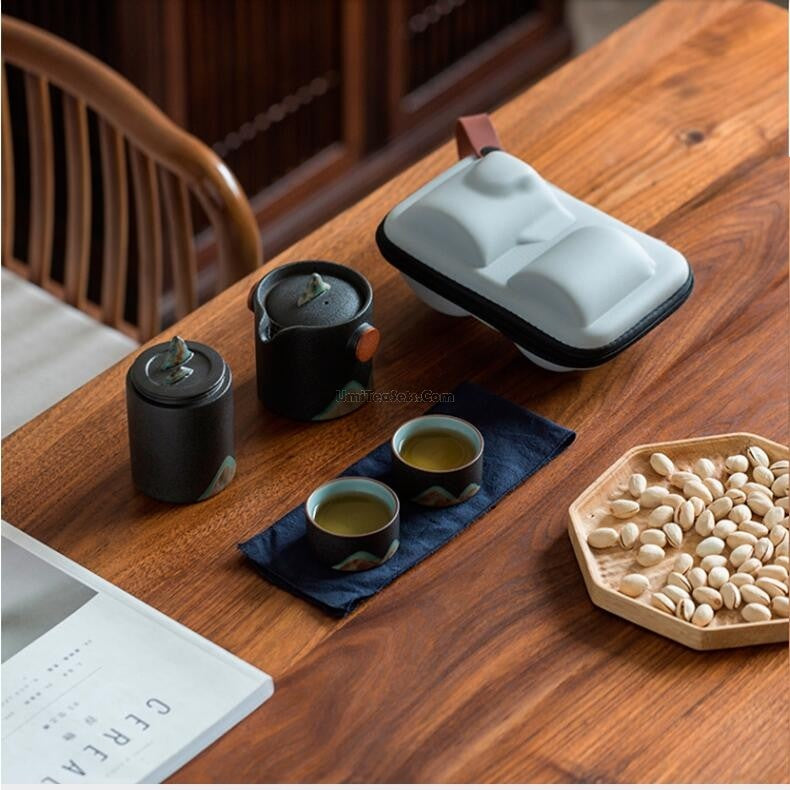 Premium Japanese Mountain Sun Travel Tea Set - Portable Ceramic Tea Cup & Infuser for Camping, Hiking & Outdoor Adventures