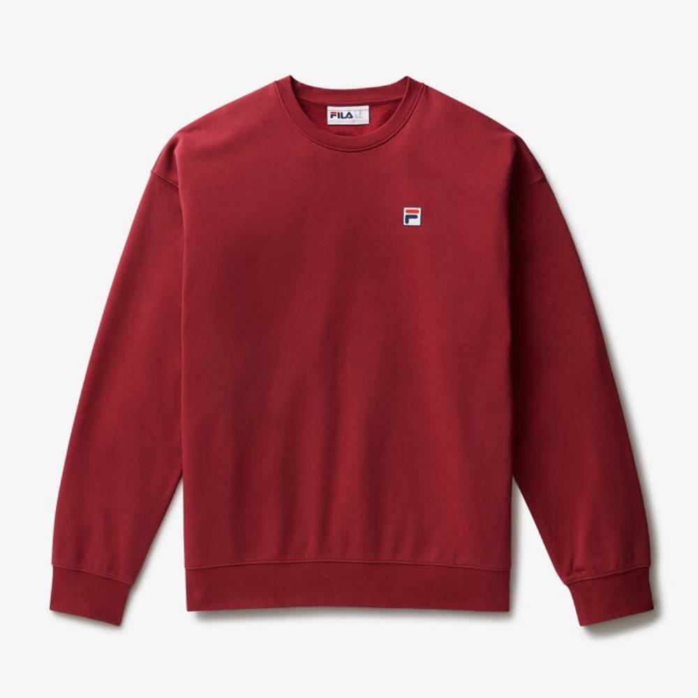 Fila Unisex Classic Relaxed Fit Sweatshirt - Tibetan Red | Comfortable Cotton Pullover for Men & Women | Perfect for Casual Wear, Gym, and Outdoor Activities