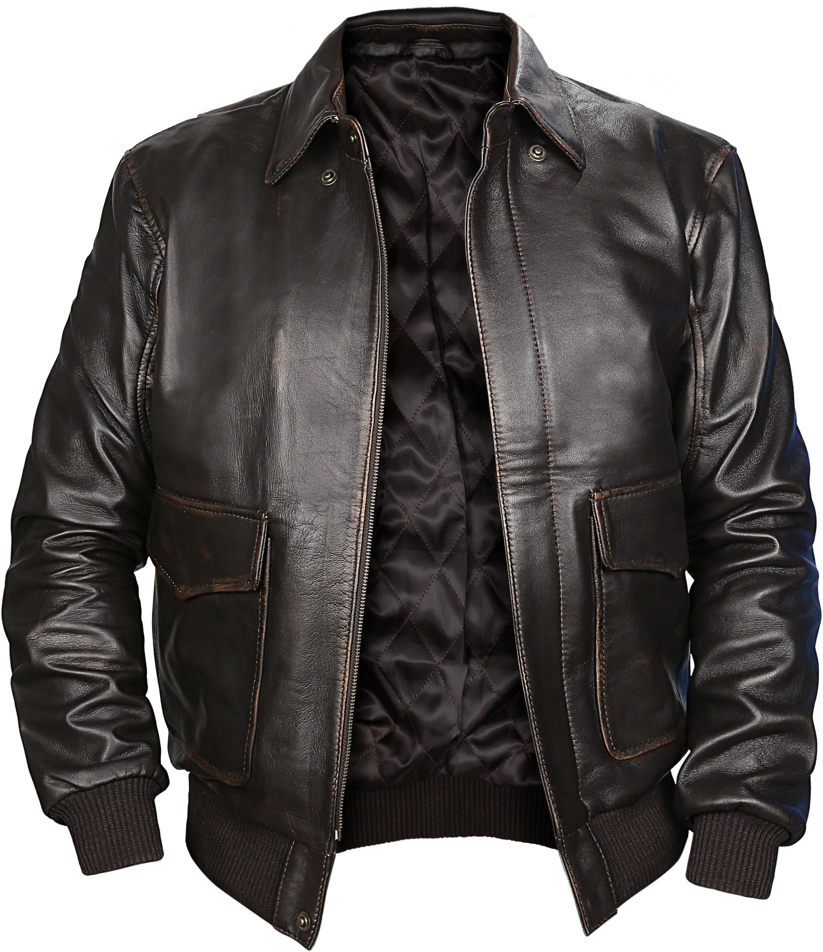 Indiana Jones Jacket - Genuine Brown Leather Bomber Aviator Coat | WW2 Pilot A2 Flight Jacket with Sheepskin Lining | Perfect for Costume, Cosplay & Vintage Fashion Enthusiasts