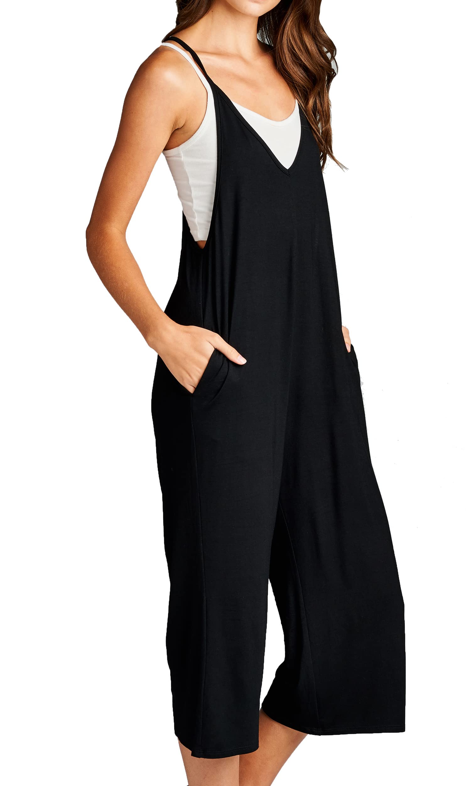 **Women's Loose Fit Jumpsuit - Sleeveless Casual Romper with Pockets | Capri Style for Maternity & Everyday Wear | Perfect for Summer, Travel & Relaxation**