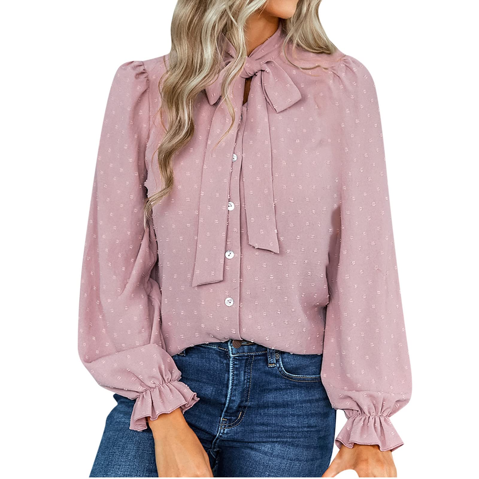 Women's Button Down Shirts 2024 | Elegant Long Sleeve Chiffon Blouse | V-Neck Satin Top for Work & Casual Wear | Fall Fashion Office Attire & Date Night Outfits