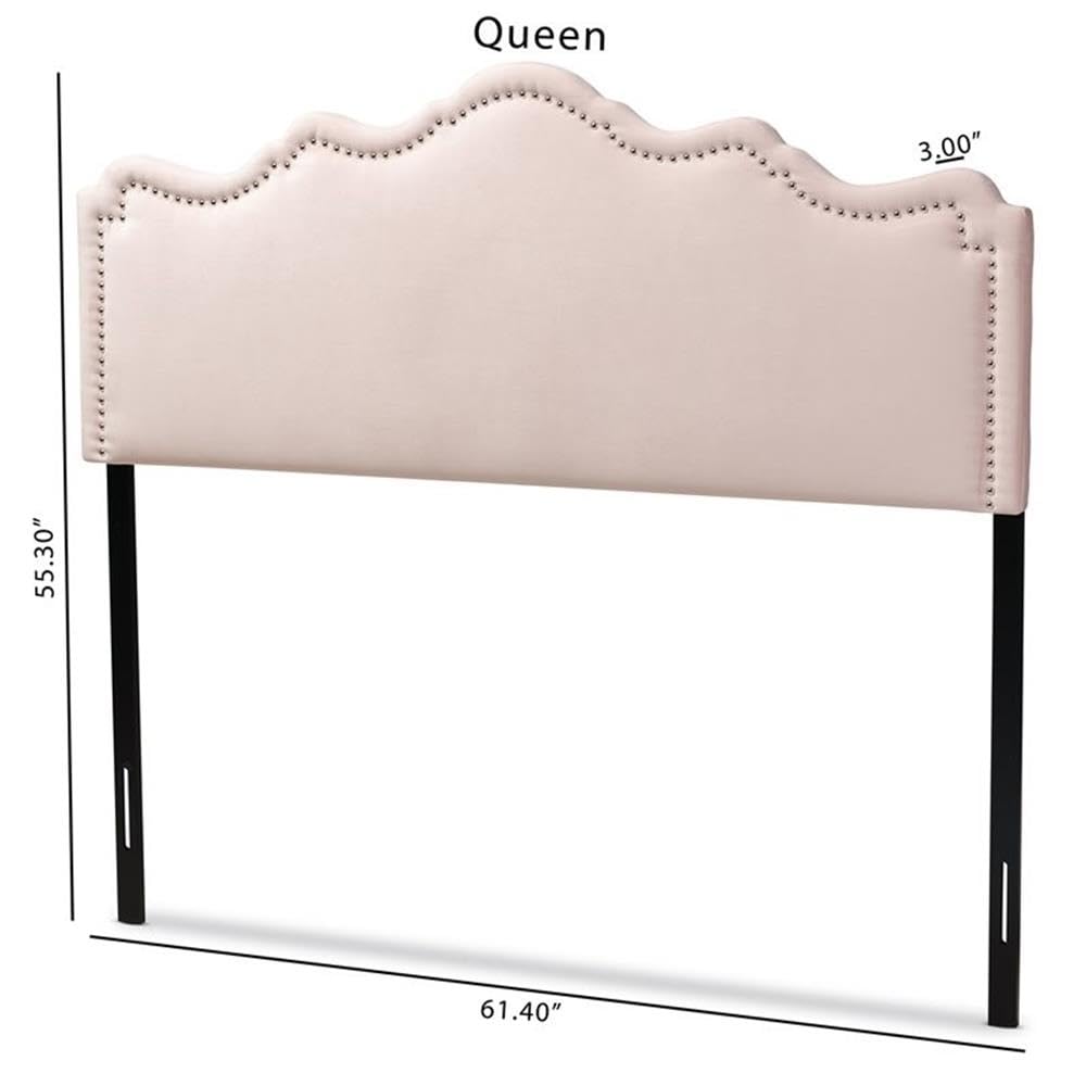 BOWERY HILL Modern Velvet Queen Size Headboard Light Pink - Luxurious Bedroom Decor for Master & Guest Rooms