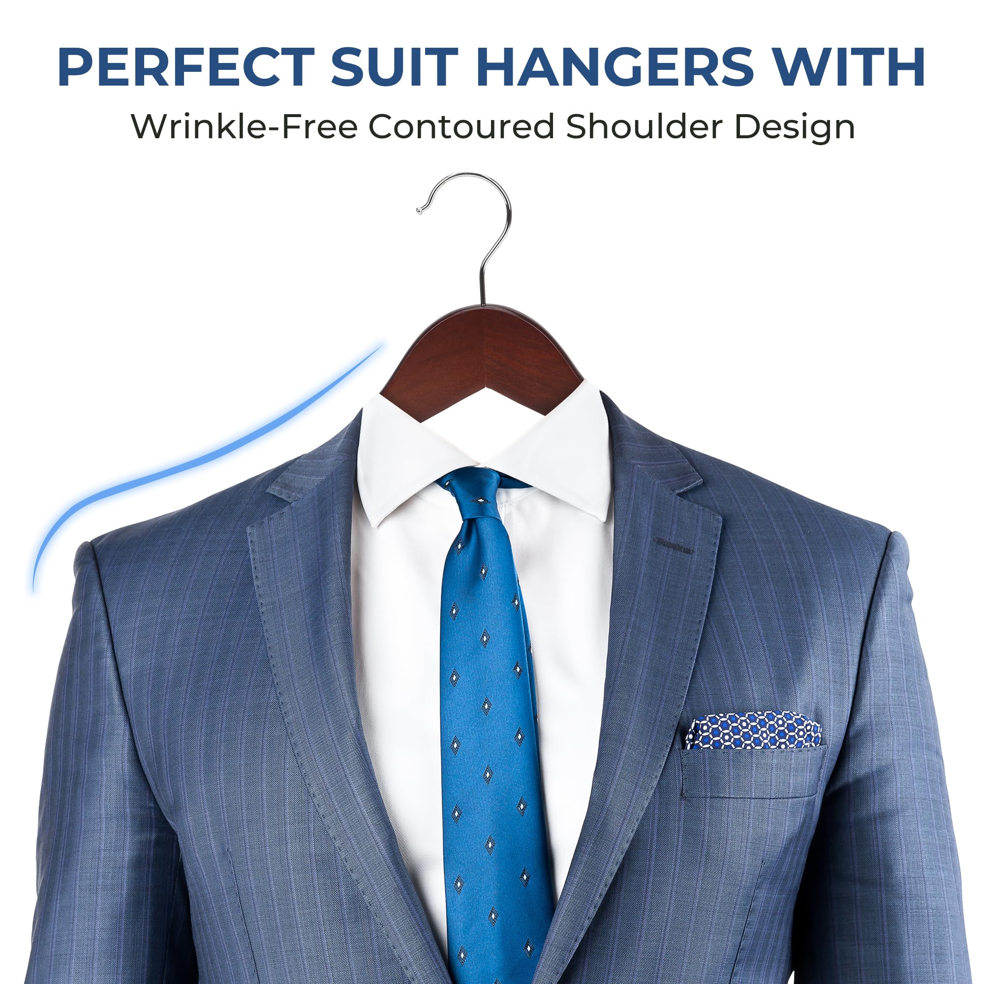Premium Solid Wood Suit Hangers - 20 Pack Walnut Finish Coat Hangers for Closet Organization, Durable Wooden Clothes Hangers for Jackets, Coats & Formal Wear - Perfect for Home, Office & Retail Stores