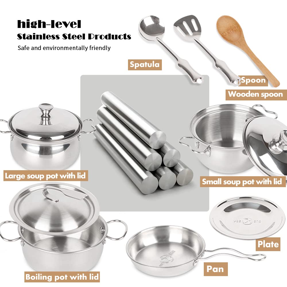 **Pretend Play Kitchen Toy Set with Stainless Steel Cookware, Pots & Pans - Realistic Cooking Utensils for Kids - Perfect for Toddlers & Preschoolers (Boys & Girls) - Ideal for Role-Playing, Birthday Gifts & Early Learning Fun**