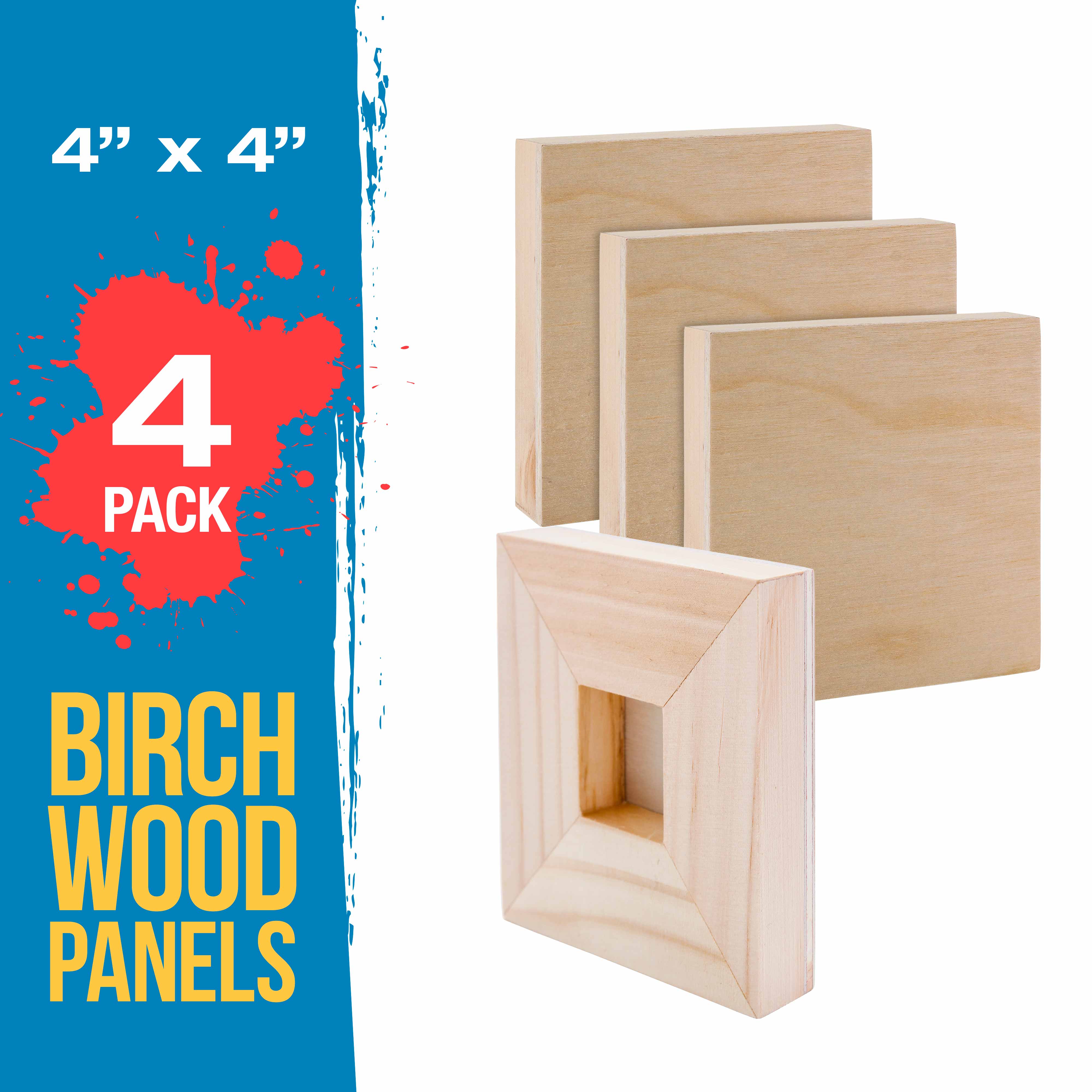 4x4 Inch Cradled Wood Panels for Painting - 4 Pack (1.5