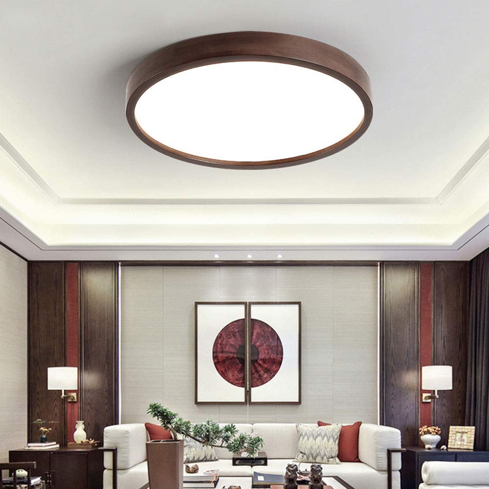 Modern LED Flush Mount Ceiling Light - Round Dark Wood Finish with Adjustable Warm/Cool/Neutral White Light - Energy Efficient Dimmable Lighting Fixture for Bedroom, Dining Room, Study, Living Room & Office Spaces