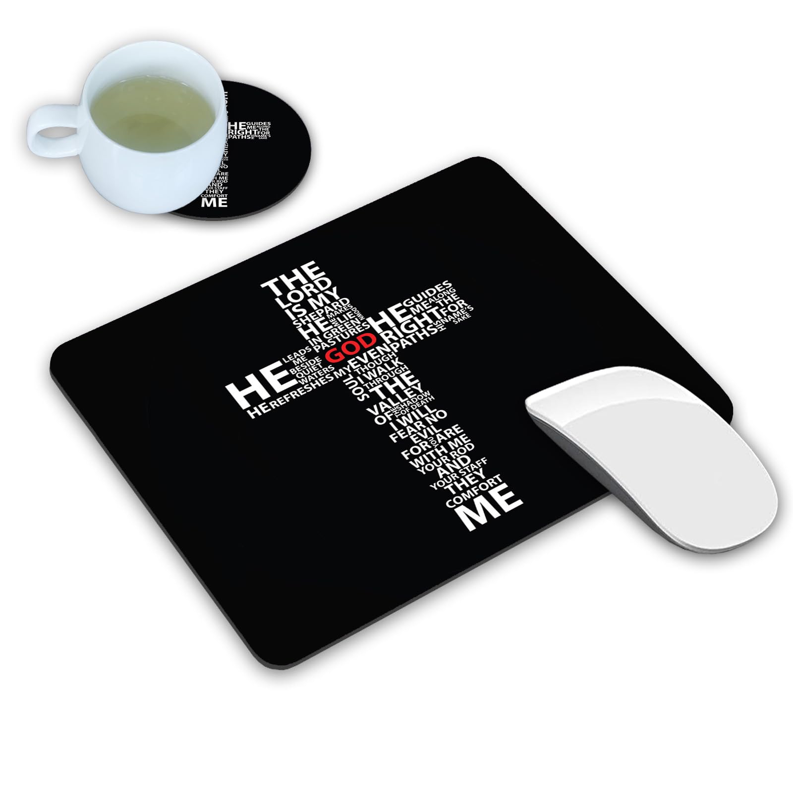 Christian Cross Mouse Pad and Coasters Set - Non-Slip Rubber Base Desk Mat for Laptop & Computer Office Accessories - Perfect for Prayer Time, Bible Study and Faith-Based Workspaces