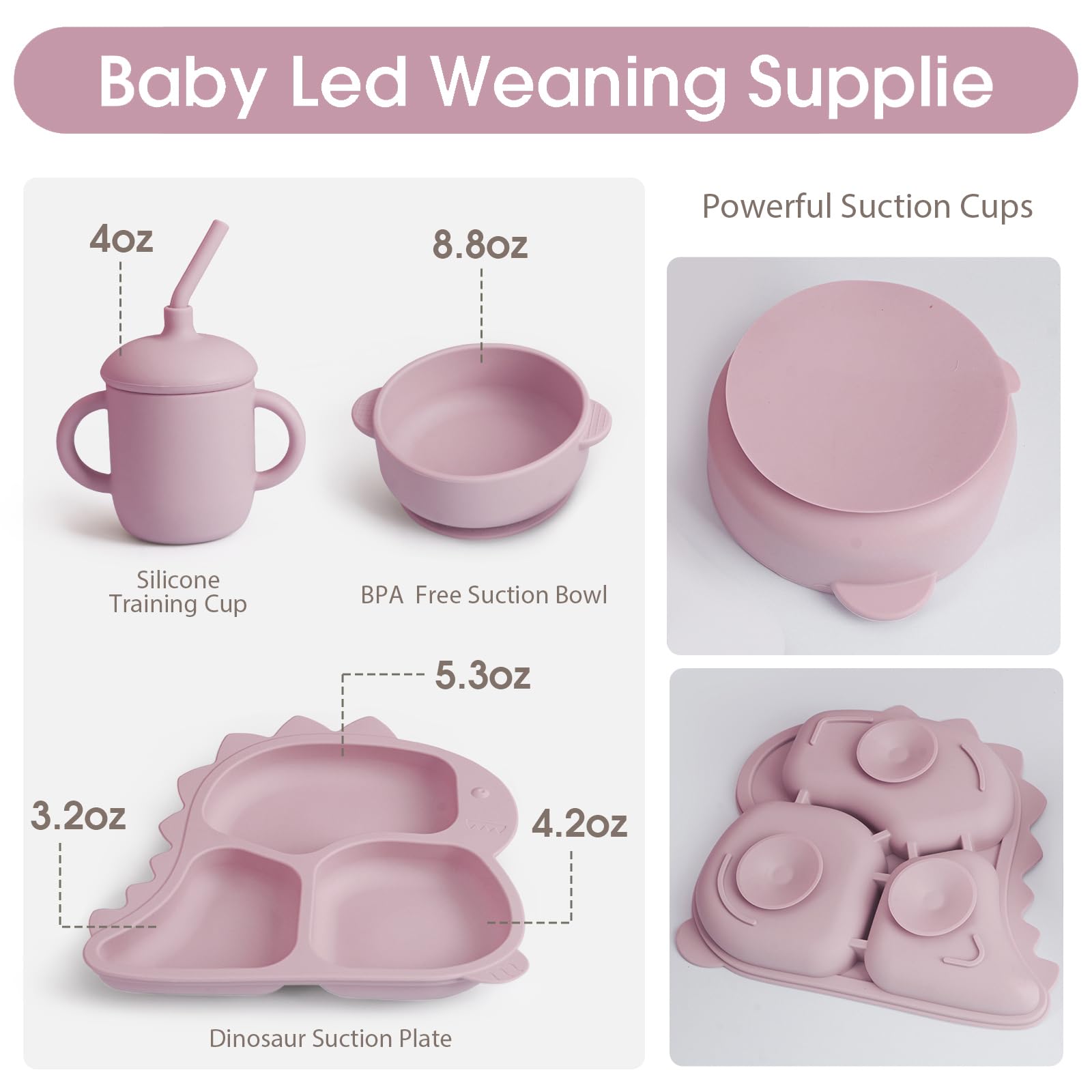 **10PCS Baby Led Weaning Silicone Feeding Set for Toddlers - Self Feeding Utensils with Dinosaur Plate, Bib, Cup, Suction Bowl, Forks, Spoons & Fruit Feeder - Perfect for Girls & Boys Learning to Eat Independently at Home or Daycare**