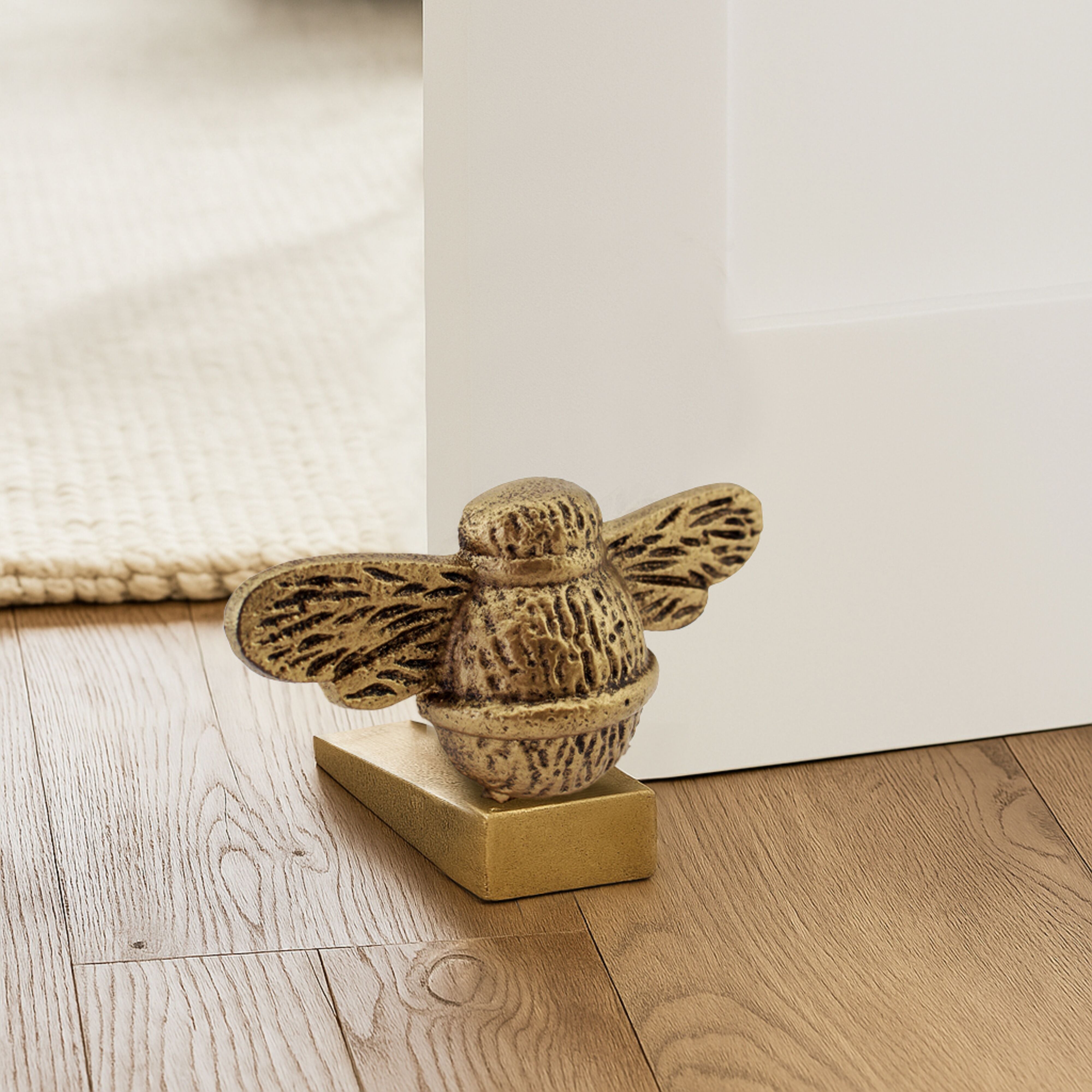 Antique Brass Bee Door Stopper - Heavy Duty Door Wedge for Home & Office - Decorative Door Holder for Bedroom, Living Room, and Kitchen
