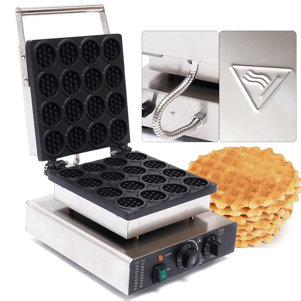 16-Piece Electric Mini Round Waffle Maker - 1750W Commercial Dutch Pancake Baker Machine with Nonstick Coating for Perfect Waffles - Ideal for Breakfast, Brunch, Cafes, and Home Baking