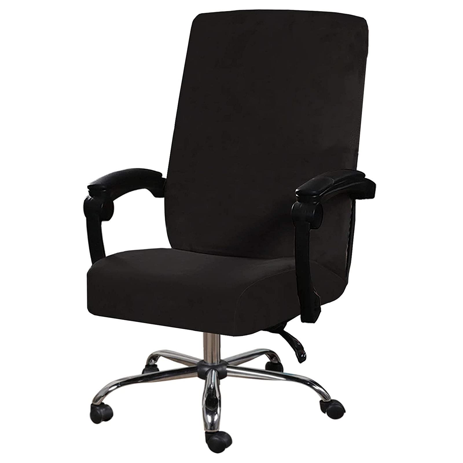 Premium Velvet Office Chair Cover - Soft Elastic Non-Slip Modern Removable Computer Chair Slipcover for Universal Swivel Chairs (Black, Large) - Perfect for Home Office, Gaming & Conference Rooms
