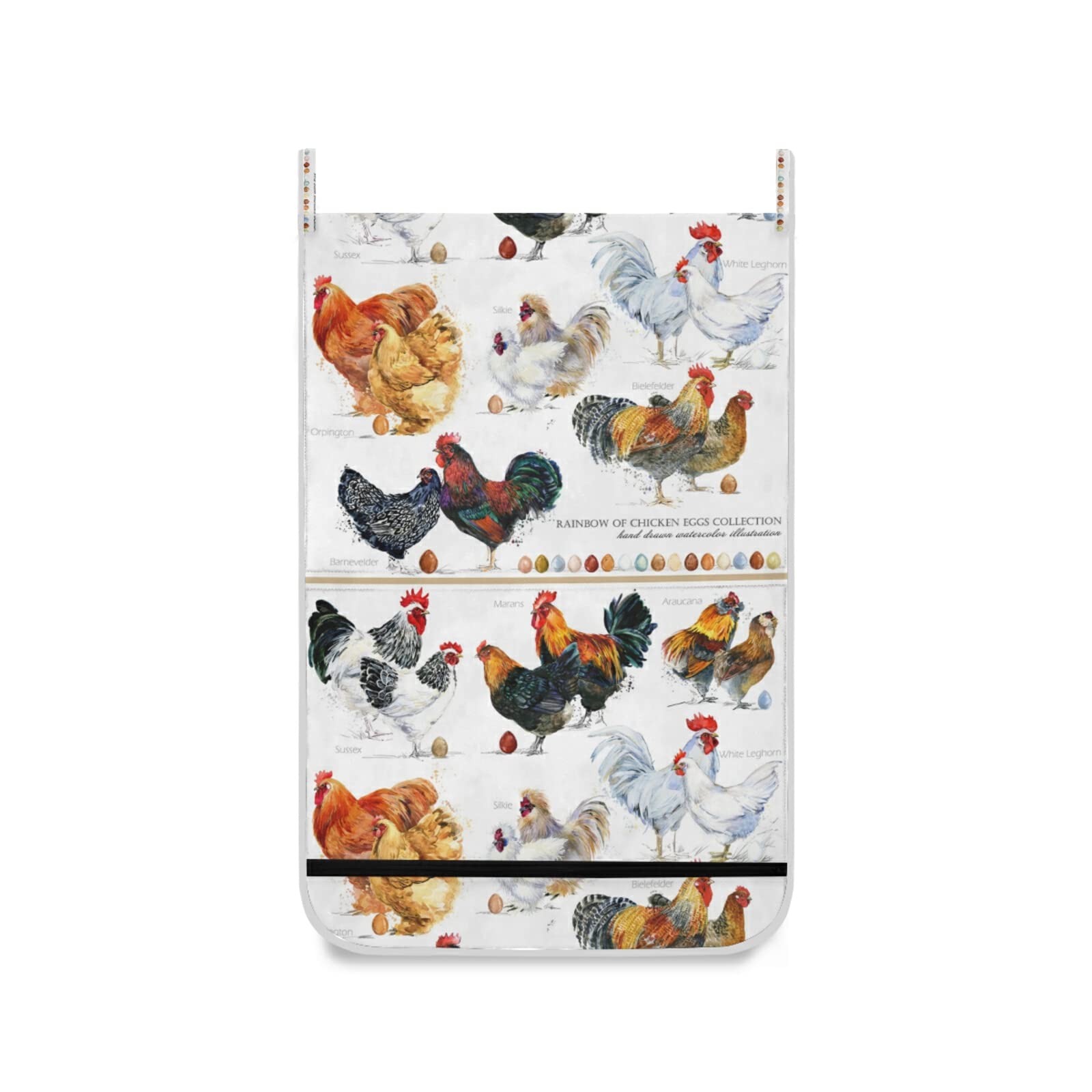 Chicken Hen Rooster Poultry Farm Bird Design Hanging Laundry Hamper Bag - Over The Door Clothes Storage Organizer with Hooks for Bathroom, Bedroom & Closet - Perfect for Farmhouse Decor, Pet Lovers & Country Style Homes
