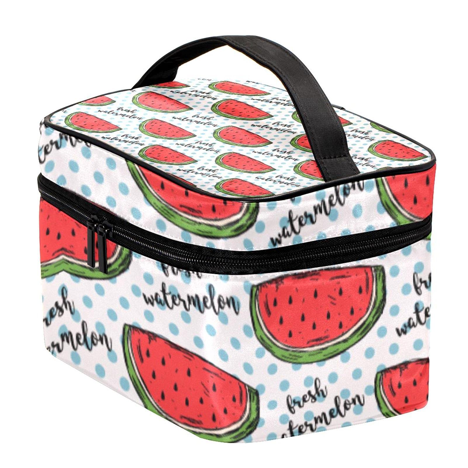 Hand Drawn Watermelon Pattern Travel Makeup Bag - Large Cosmetic Organizer with Zipper for Women & Girls | Perfect for Vacations, Gym & Daily Essentials Storage