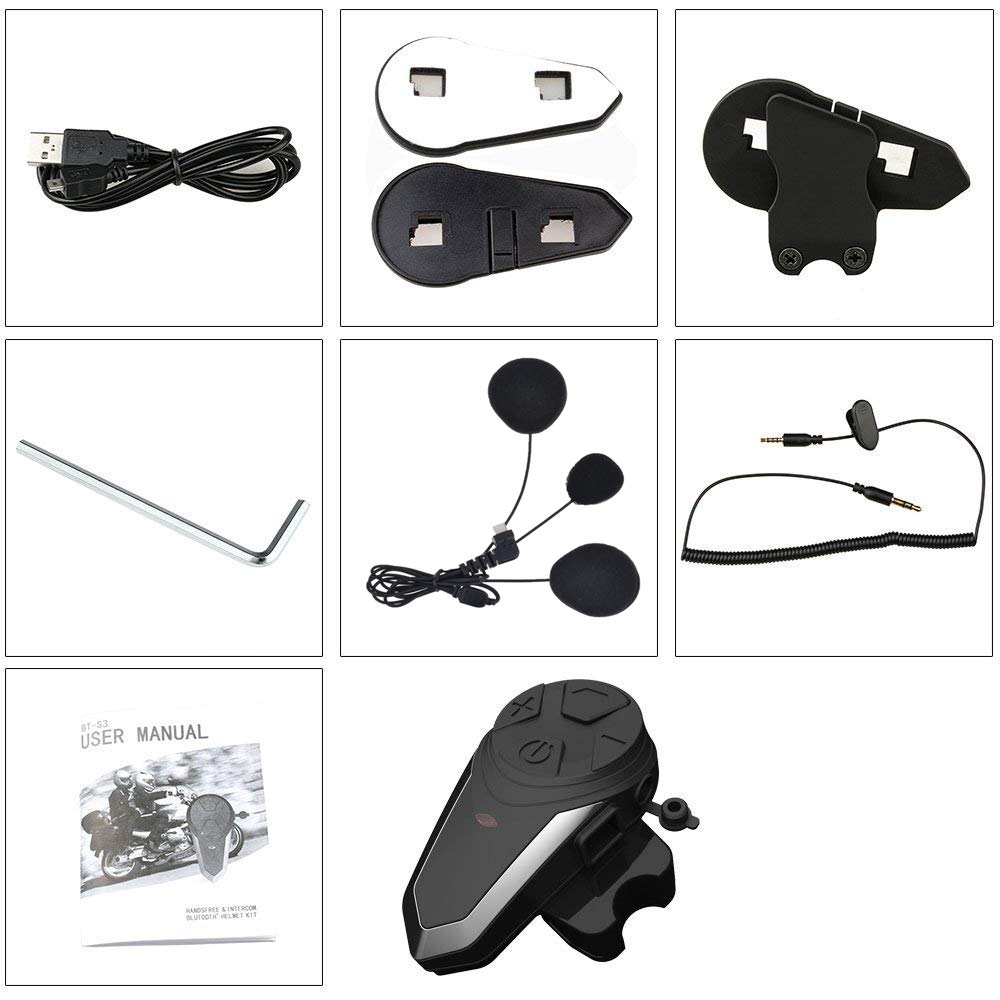 BT-S3 Motorcycle Bluetooth Headset - 1000m Range Helmet Headphones for Snowmobile & Motorcycle Communication System | Intercom for Skiing & Riding | Supports 3 Riders (Soft Microphone Included) | Perfect for Group Rides, Snowmobiling & Outdoor Adventures