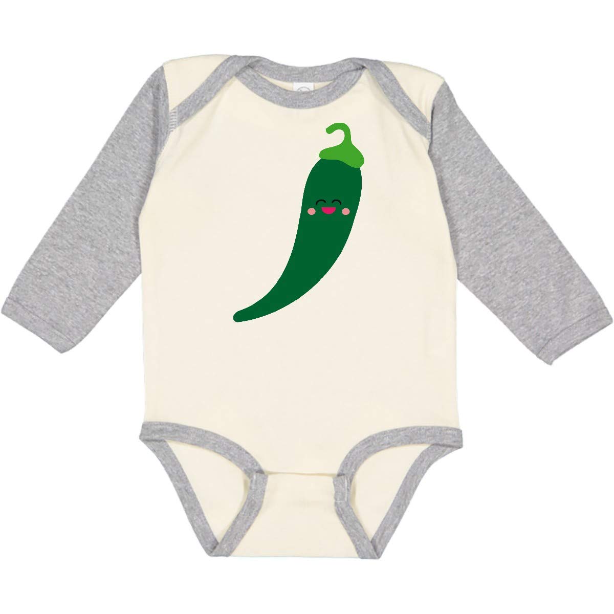 Inktastic Green Chili Pepper Kawaii Long Sleeve Baby Bodysuit - Cute Foodie Outfit for Infants & Toddlers | Perfect for Family Photos, Holidays & Casual Wear