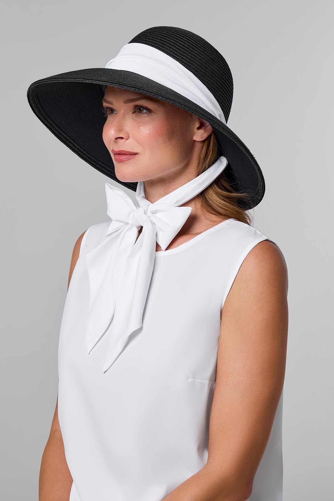Stella Sun Hat with 2 Interchangeable Scarves - UPF 50+ Wide Brim Beach Hat for Women, Black/Black & White - Perfect for Outdoor, Travel, and Summer Vacation
