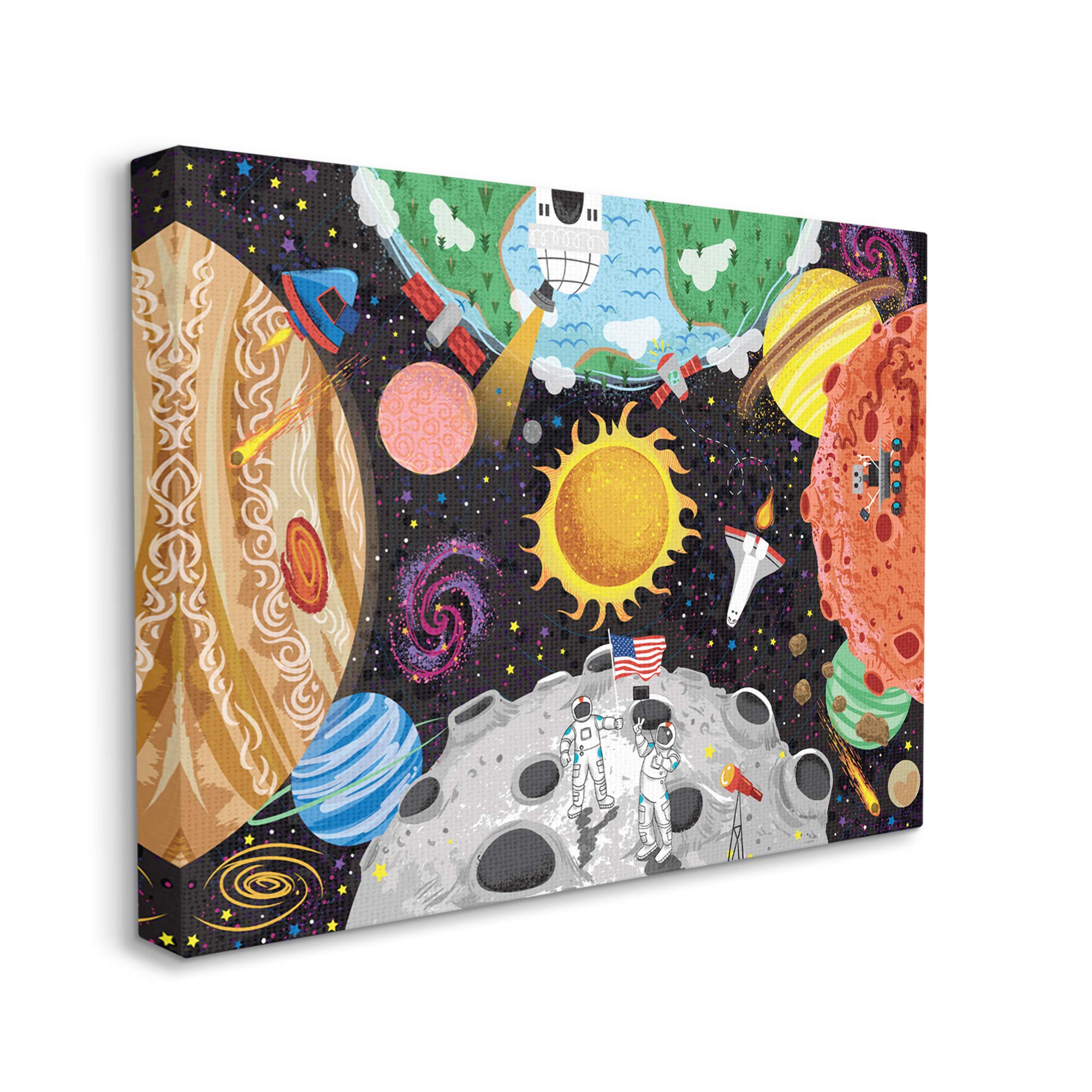 Stupell Industries Outer Space Planets & Astronauts on Moon Canvas Wall Art - Designed by Arrolynn Weiderhold - 36