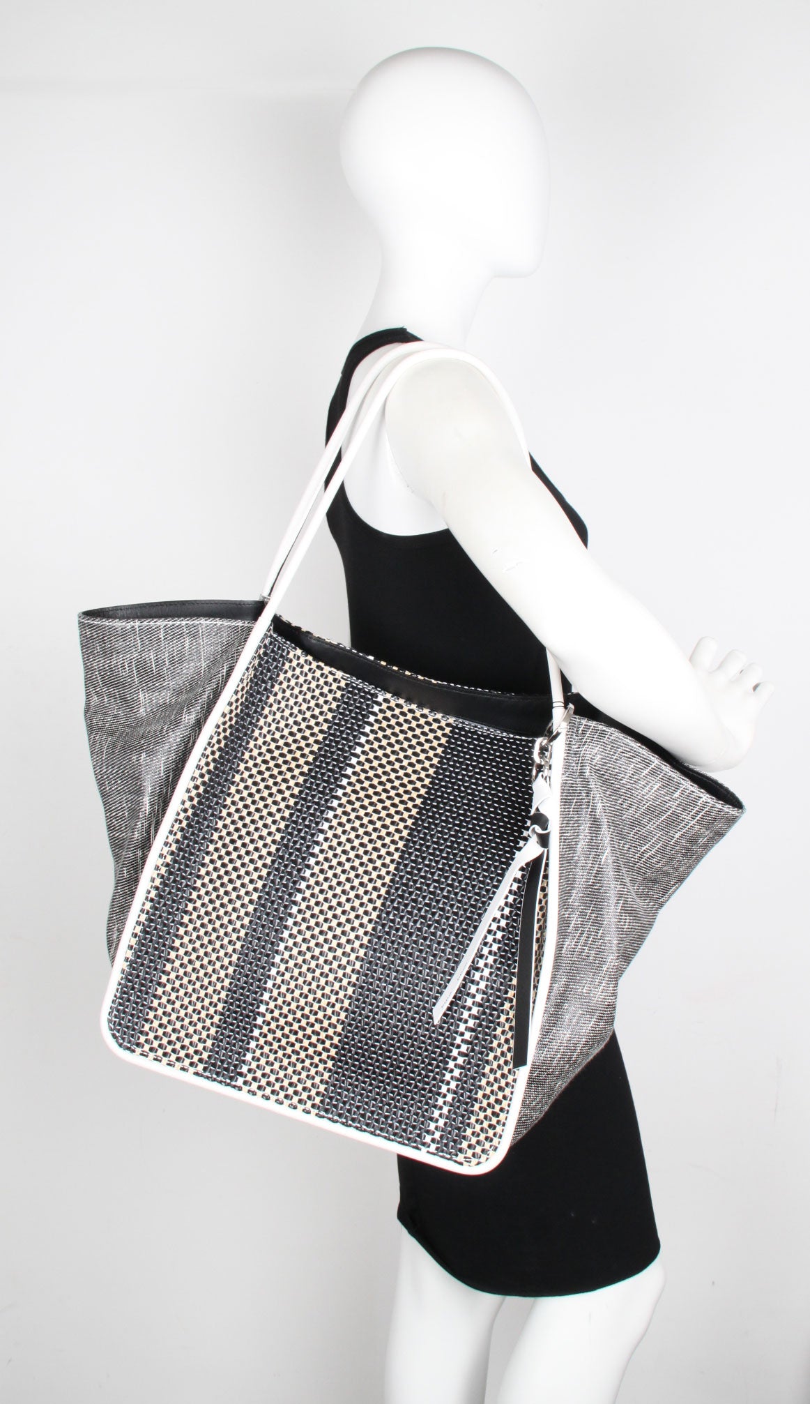 PS Slouch Tote XL Woven Handbag - Black/Ecru Crossbody Bag for Women | Stylish Large Shoulder Purse for Work, Travel & Everyday Use