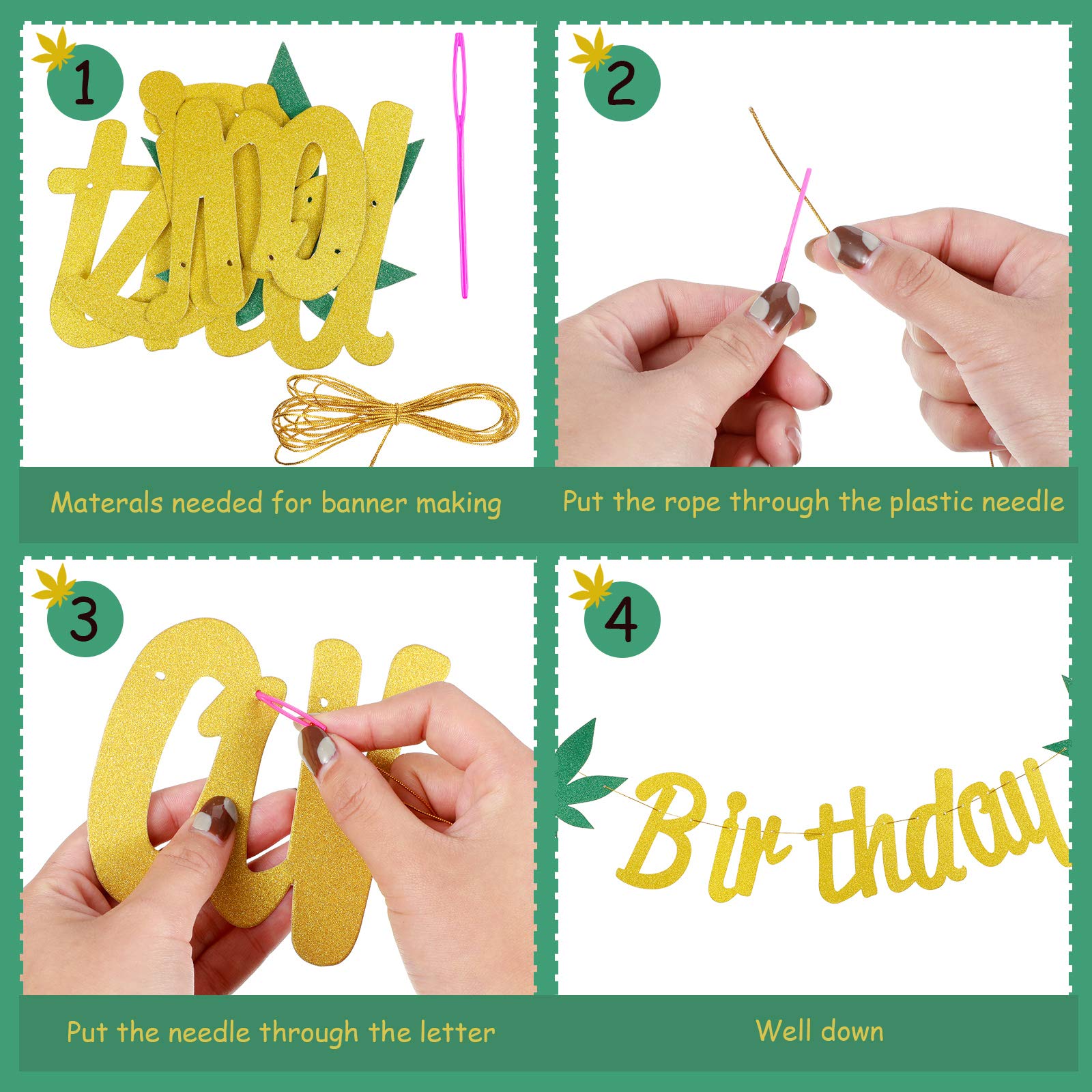 3-Piece Cannabis Leaf Birthday Banners, 13-Piece Weed Cake Toppers, 12-Piece Hanging Swirls & 24-Party Balloons - Complete Marijuana-Themed Party Decor Kit for Stoner Birthdays & 420 Celebrations
