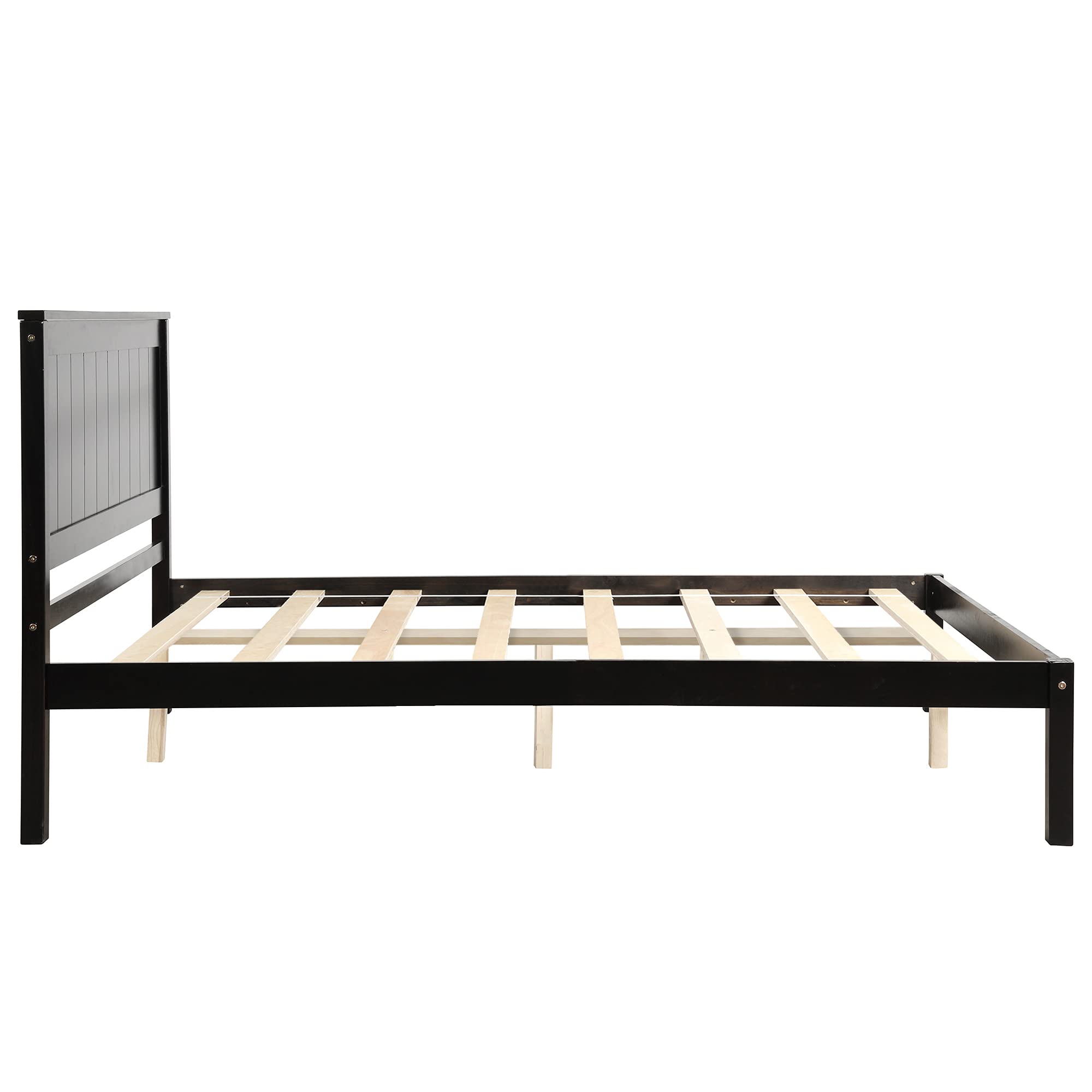 Modern Espresso Full Size Wood Platform Bed Frame with Headboard & Slat Support - No Box Spring Needed - Sturdy & Stylish Bedroom Furniture for Master Bedroom, Guest Room or Dorm