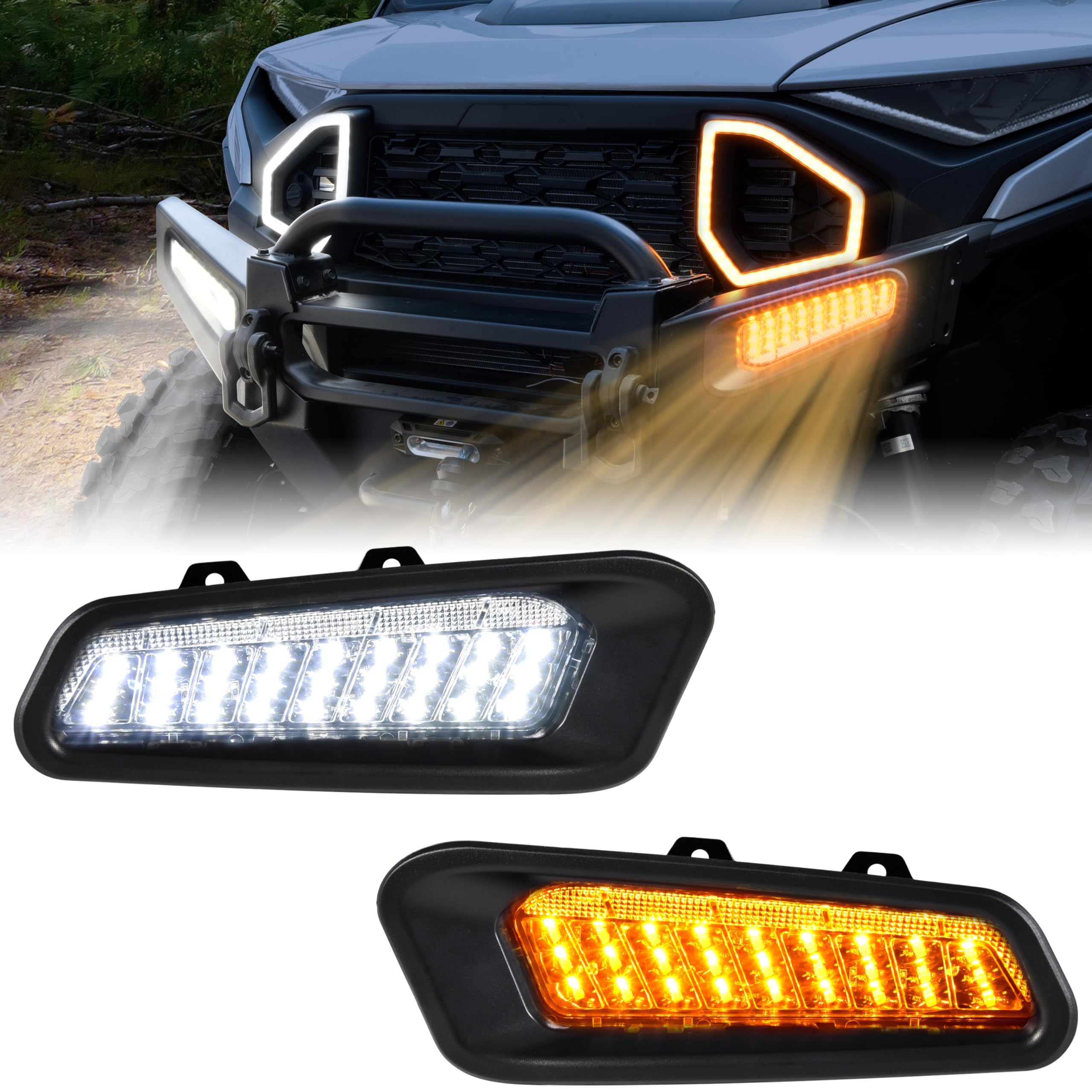 SAUTVS LED Front Bumper Lights for Polaris Ranger XD 1500 | DRL Sequential Turn Signal & Auxiliary Light | Compatible with 2024-2025 Polaris Ranger 1500 XD Models | Replacement Part #2889767 | Perfect for Off-Roading, Night Driving & Enhanced Visibility