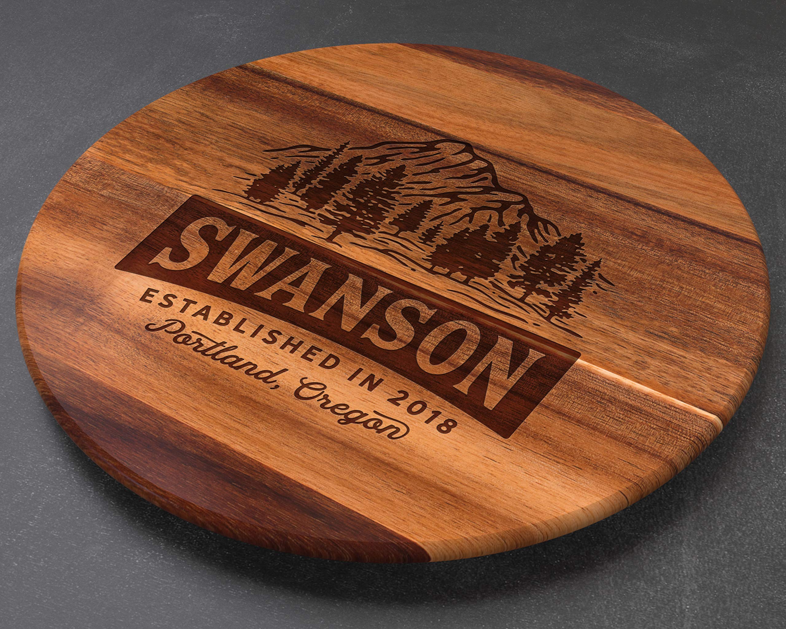 Personalized Acacia Wood Lazy Susan Turntable - Unique Gift for Men, Husband, Dad | Custom Engraved Wooden Serving Tray for Dining, Entertaining & Home Decor