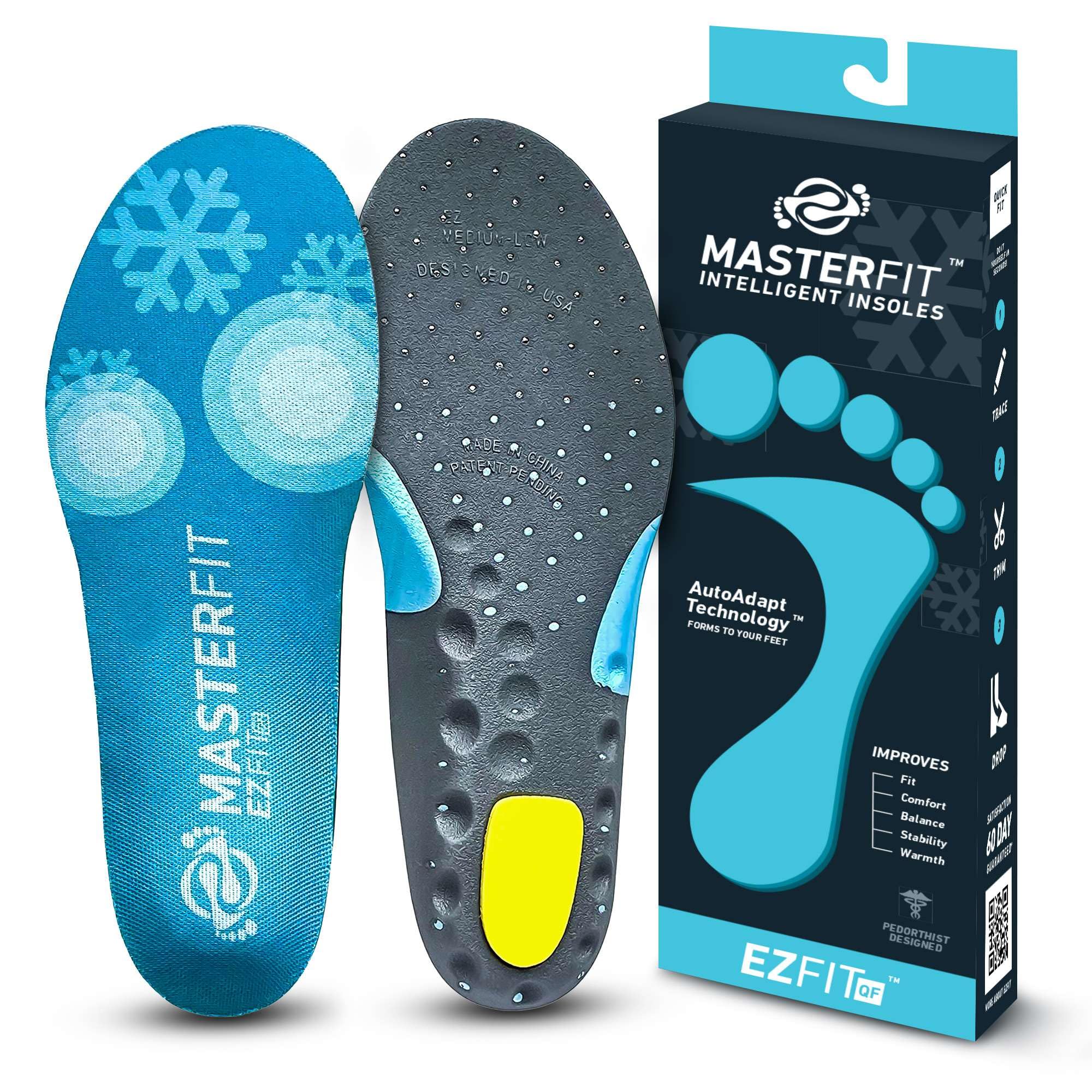 EZFit QF Ski & Snowboard Boot Insoles for Men & Women - Arch Support Inserts for Pain Relief, Heel Support & Reduced Fatigue (Regular/High Arch, Low/Large) - Perfect for Skiing, Snowboarding & Winter Sports Comfort