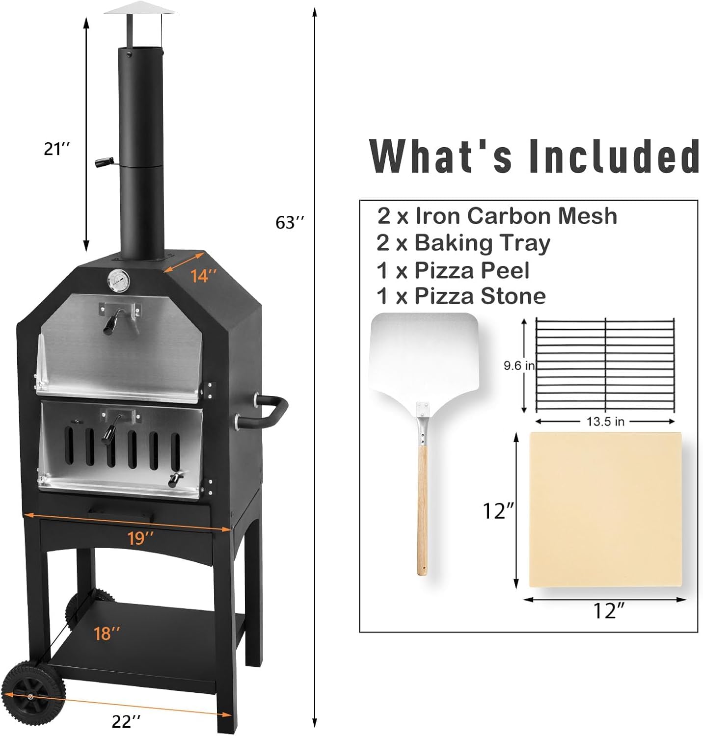 Premium U-MAX Outdoor Wood-Fired Pizza Oven with Waterproof Cover - Portable Steel Pizza Grill & Maker with Pizza Stone - Perfect for Camping, Backyard BBQs & Outdoor Cooking