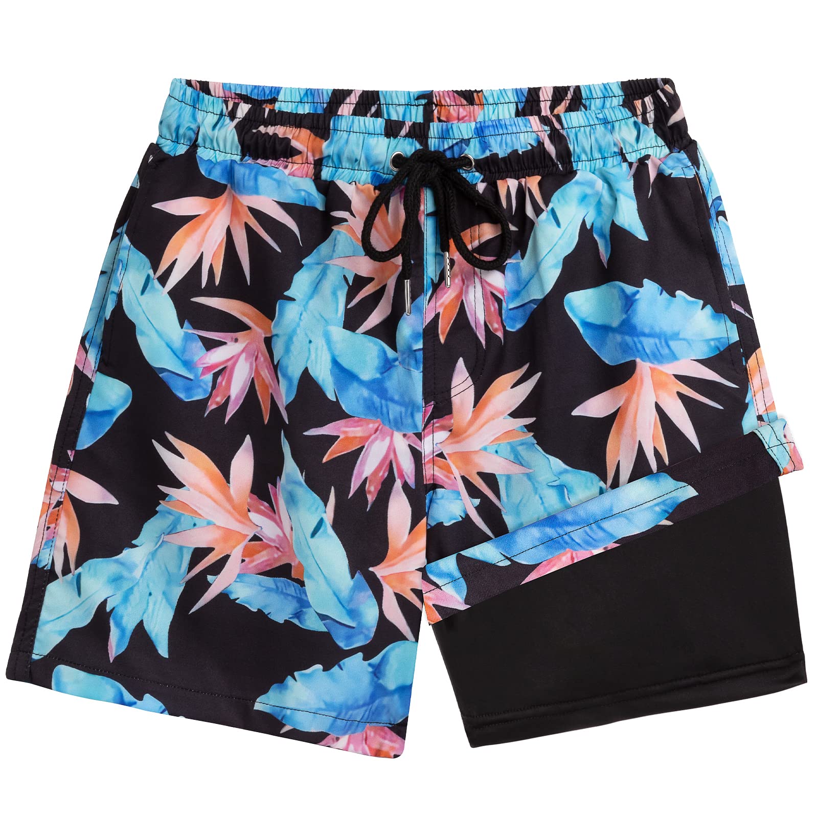**Boys Swim Trunks with Boxer Brief Liner - Quick Dry Bathing Suits for Swimming, Beach & Pool - Comfortable Compression Swim Shorts for Active Kids**