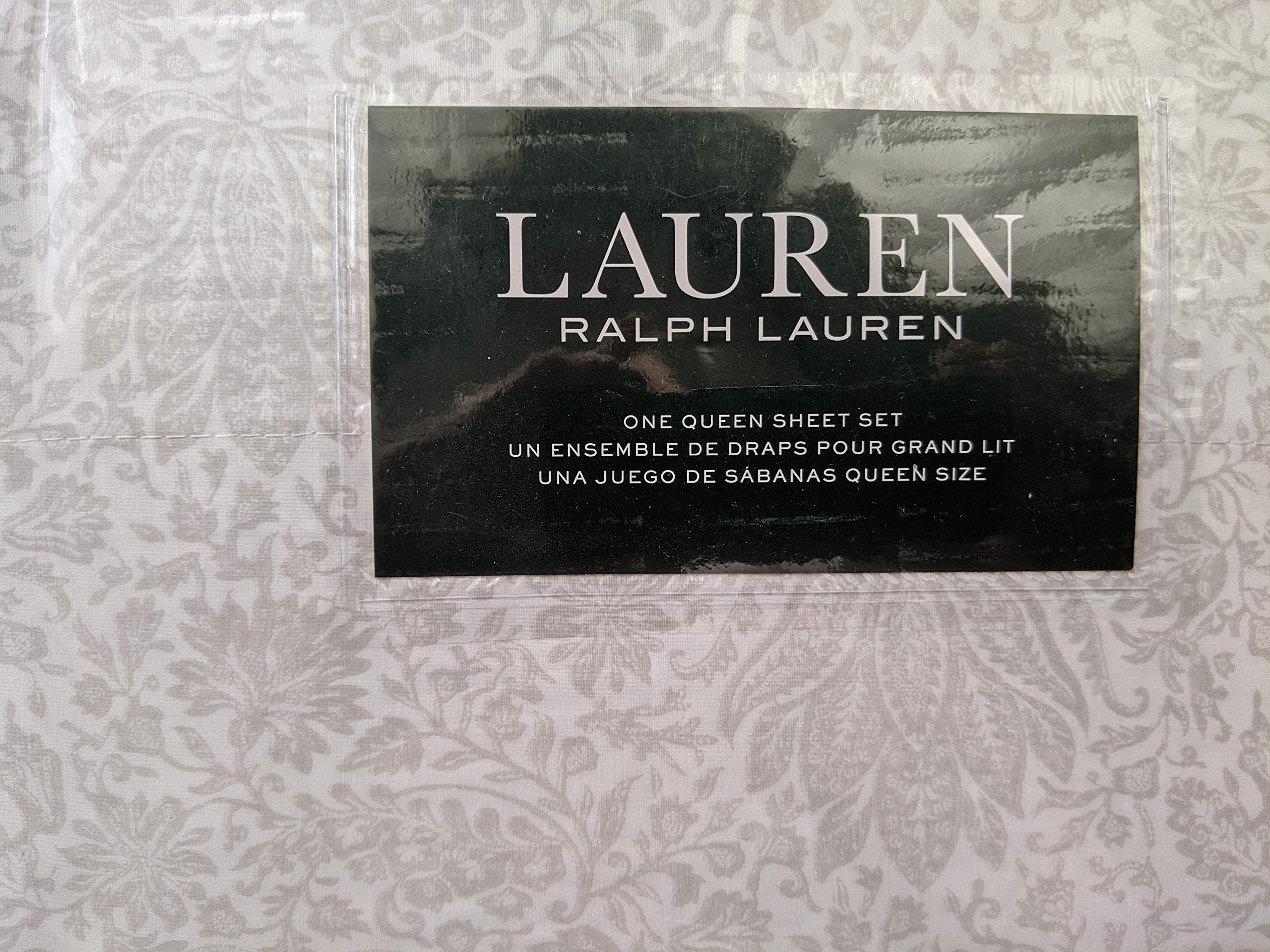 Lauren Ralph Lauren Light Gray Floral Queen Sheet Set - 100% Cotton Soft Bedding for Comfortable Sleep - Perfect for Master Bedroom, Guest Room & Vacation Homes