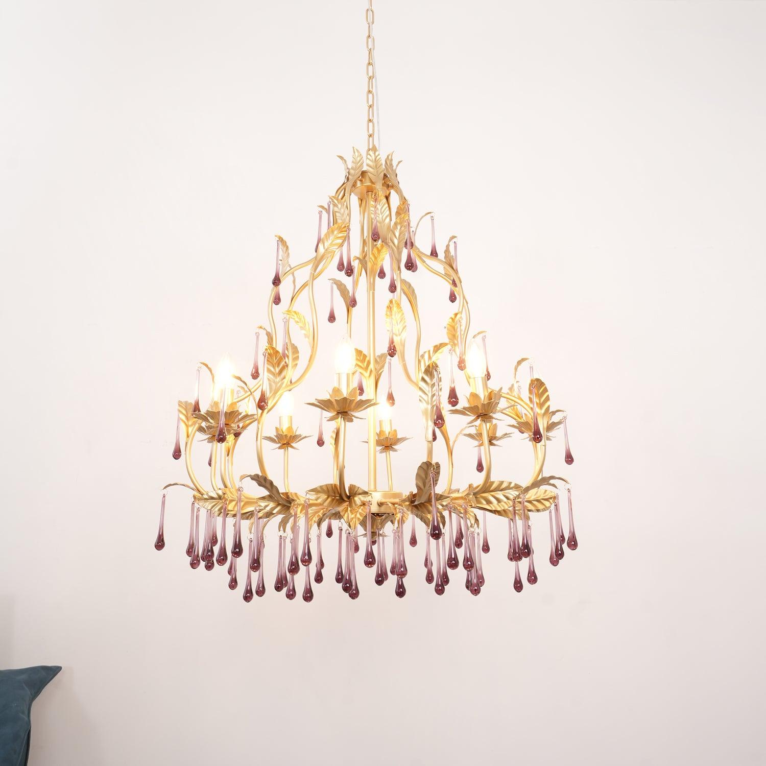 Elegant Amethyst Drops Crystal Chandelier - Modern Glass Ceiling Light Fixture for Dining Room, Living Room & Bedroom Decor