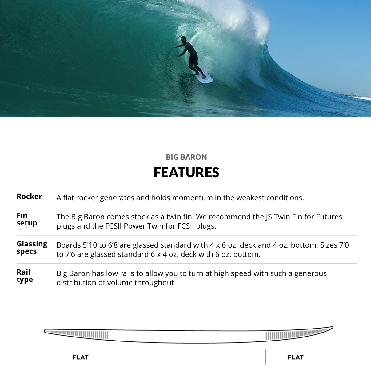 JS Industries Big Baron PE Carbon Fusion 6'6 Surfboard Tan - High Performance Carbon Fiber Surfboard with Futures Fin System | Perfect for Big Wave Surfing and Professional Competitions