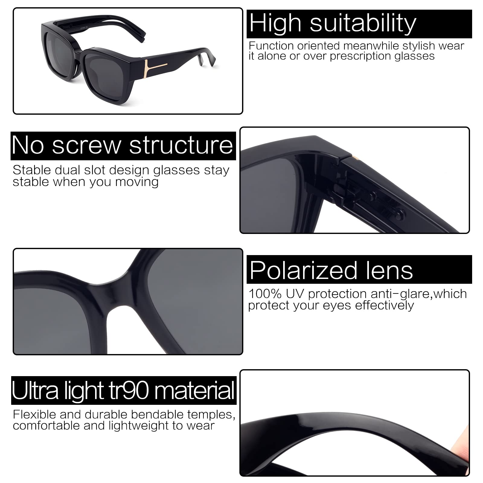 Polarized Square Sunglasses for Women - UV Protection, Lightweight & Fit Over Glasses - Perfect for Driving, Beach & Outdoor Activities