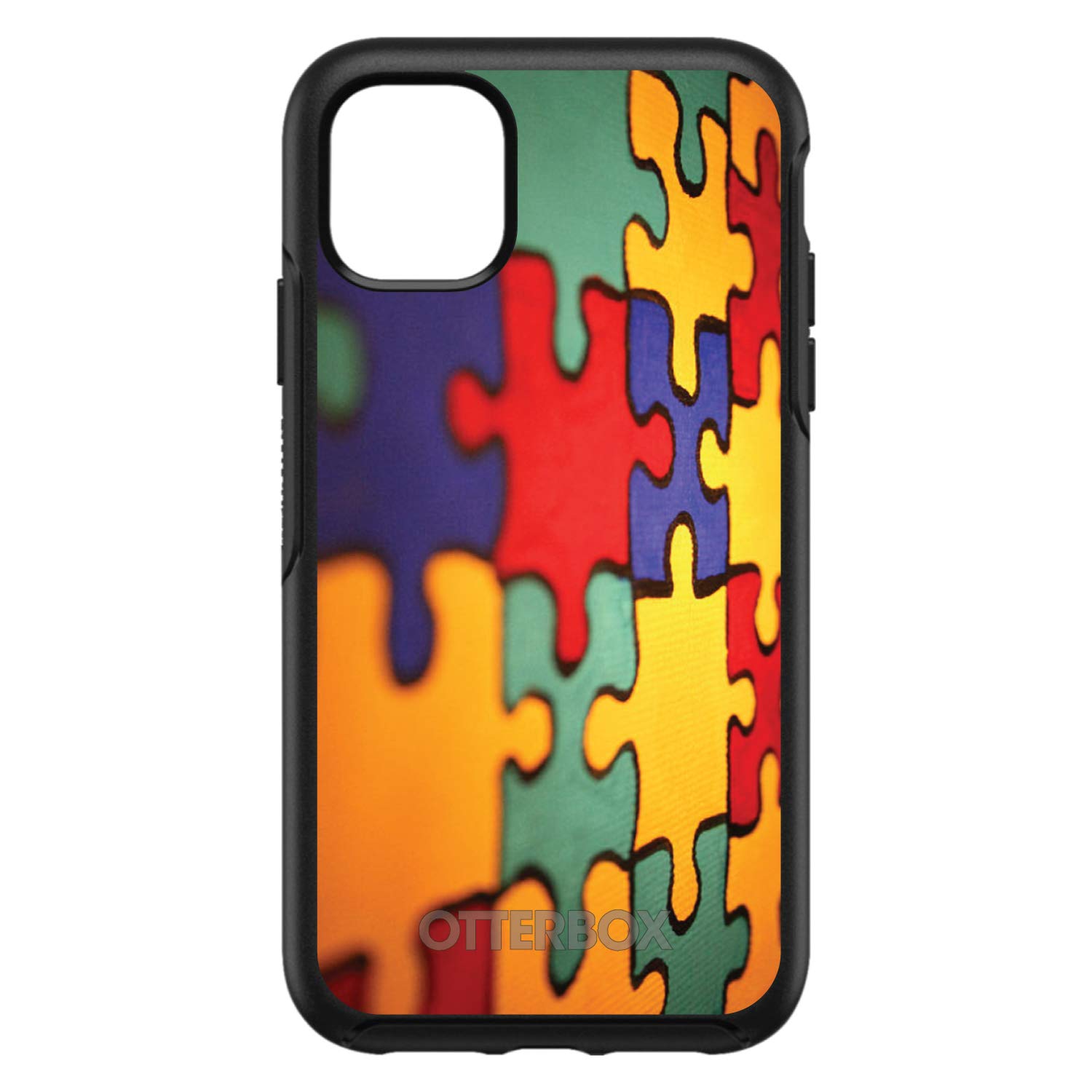 DistinctInk iPhone 11 Case (6.1 Inch) - Custom Puzzle Design Protective Cover - Autism Awareness Black Red Blue Yellow Phone Case - Perfect for Daily Use, Work & School Protection